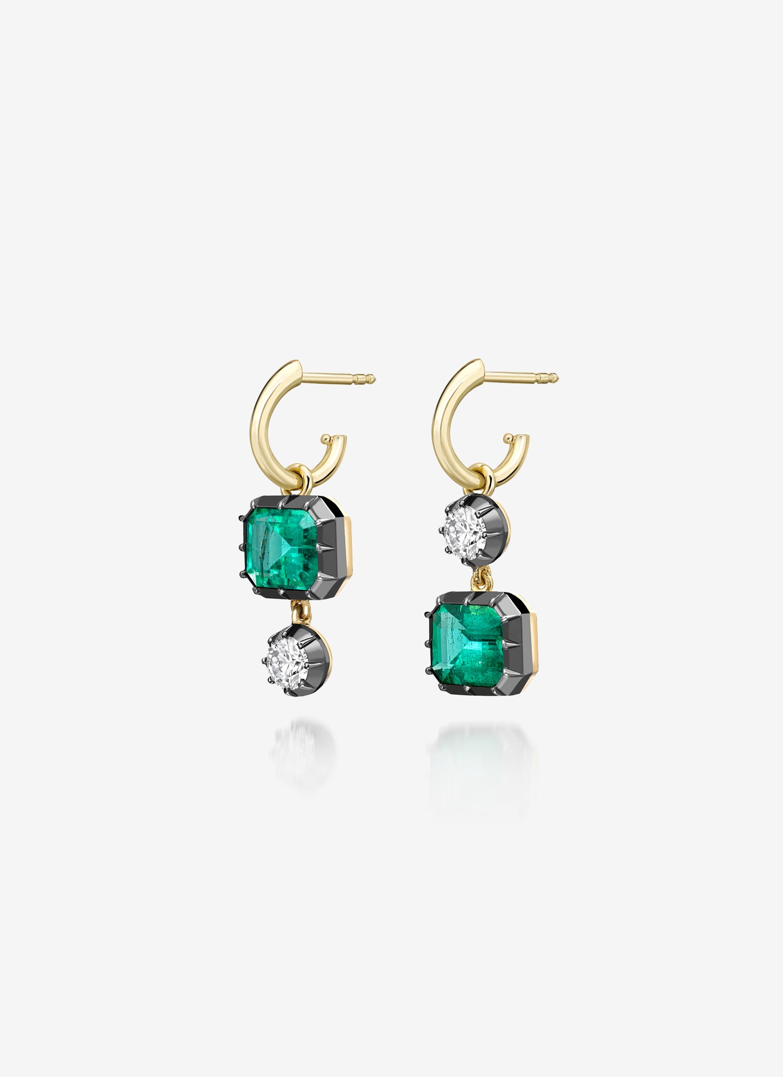 Gypsets - Asymmetric Emerald cut Emerald & Diamond