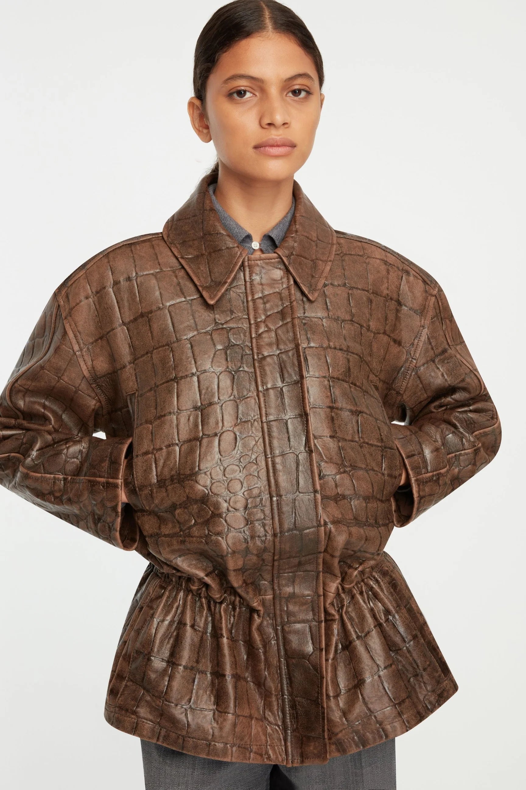 Norcut Leather Jacket in Embossed Croc