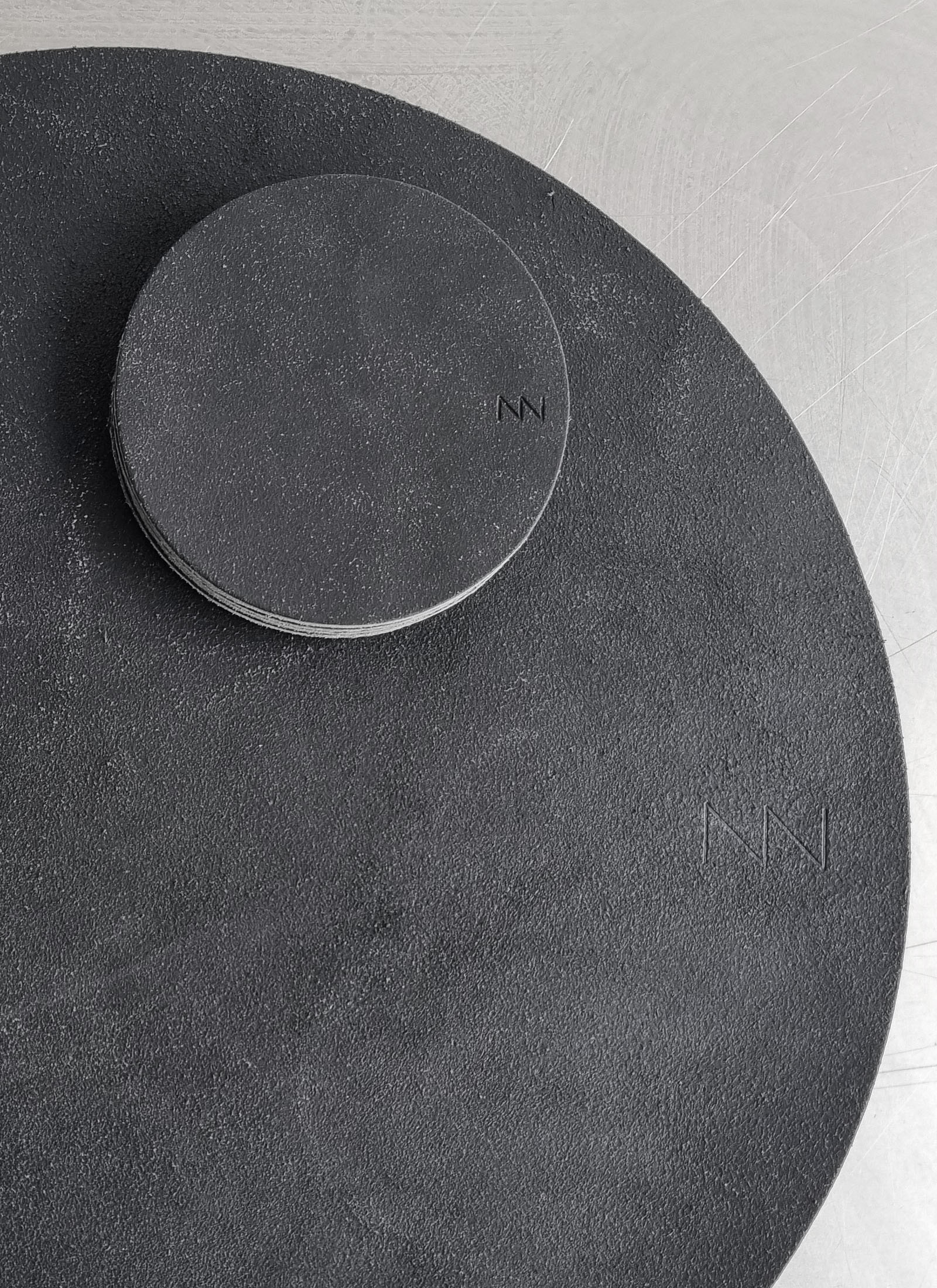 Round Leather Placemat - Black