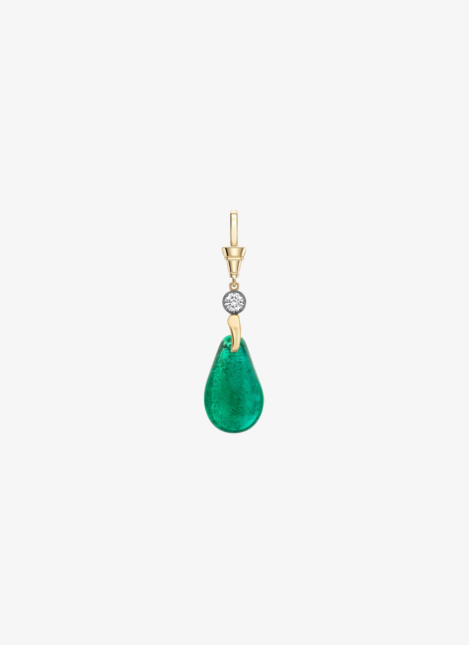 Pendant - Polished Emerald Pear & Diamond