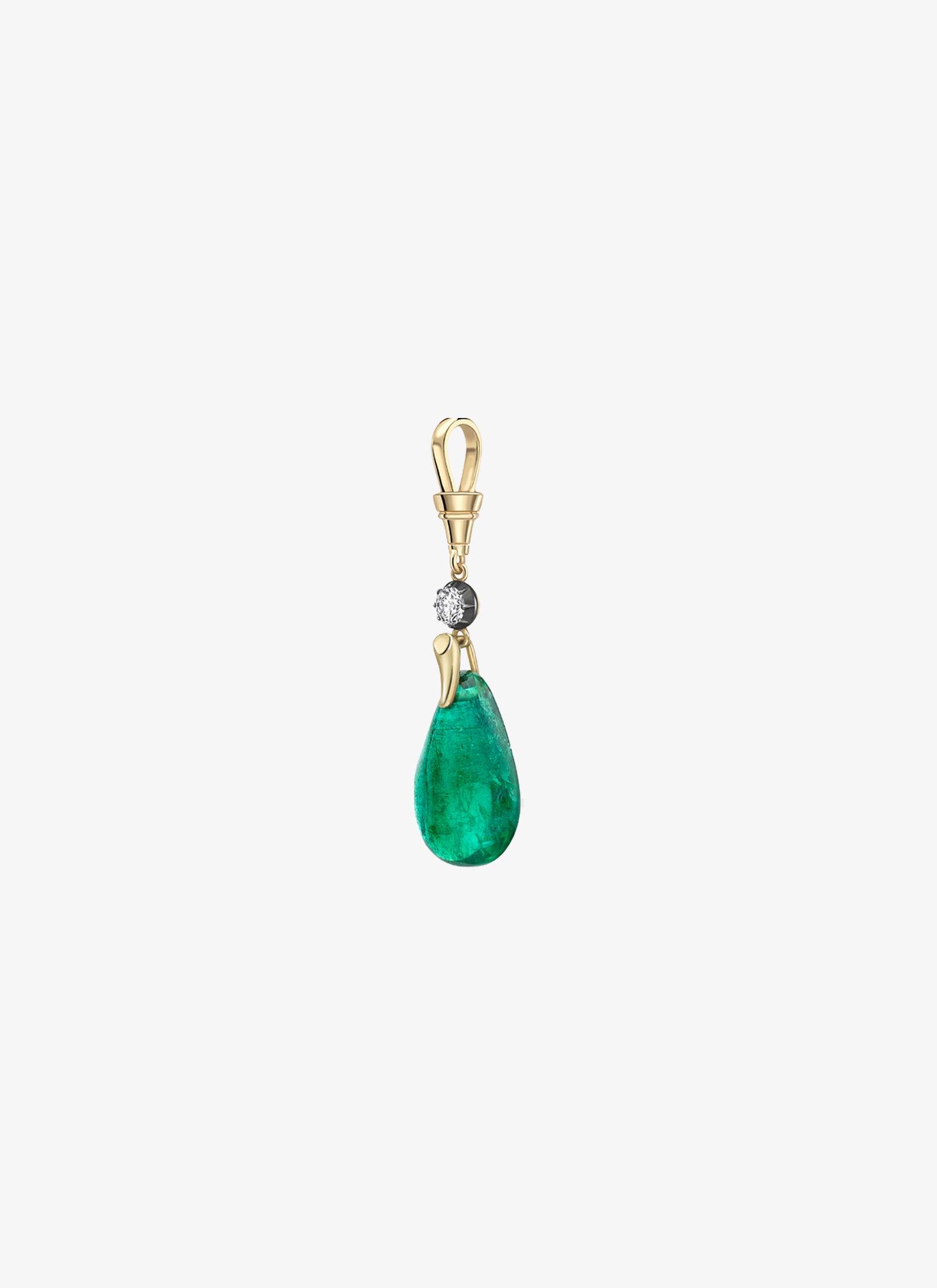 Pendant - Polished Emerald Pear & Diamond