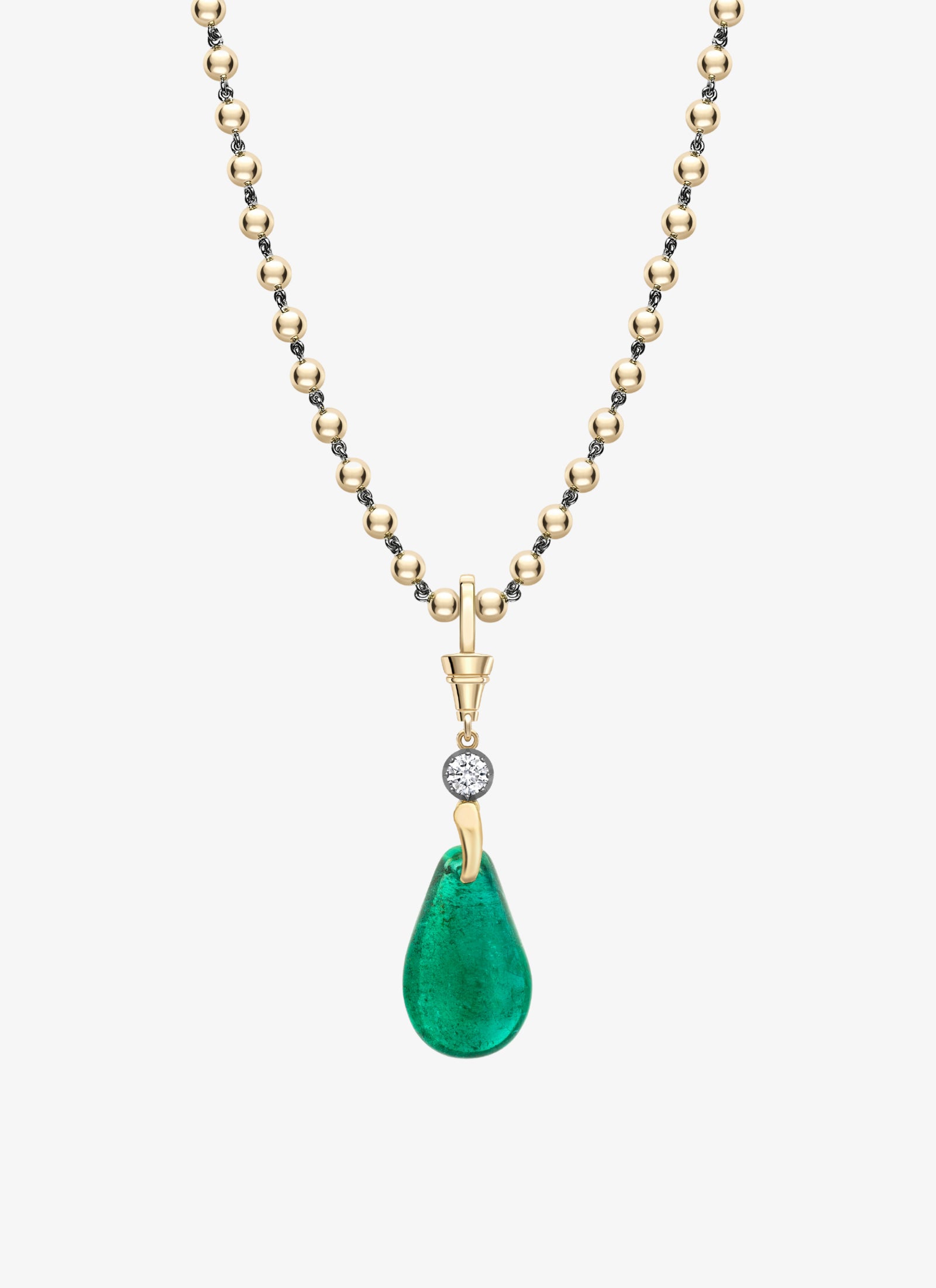Pendant - Polished Emerald Pear & Diamond
