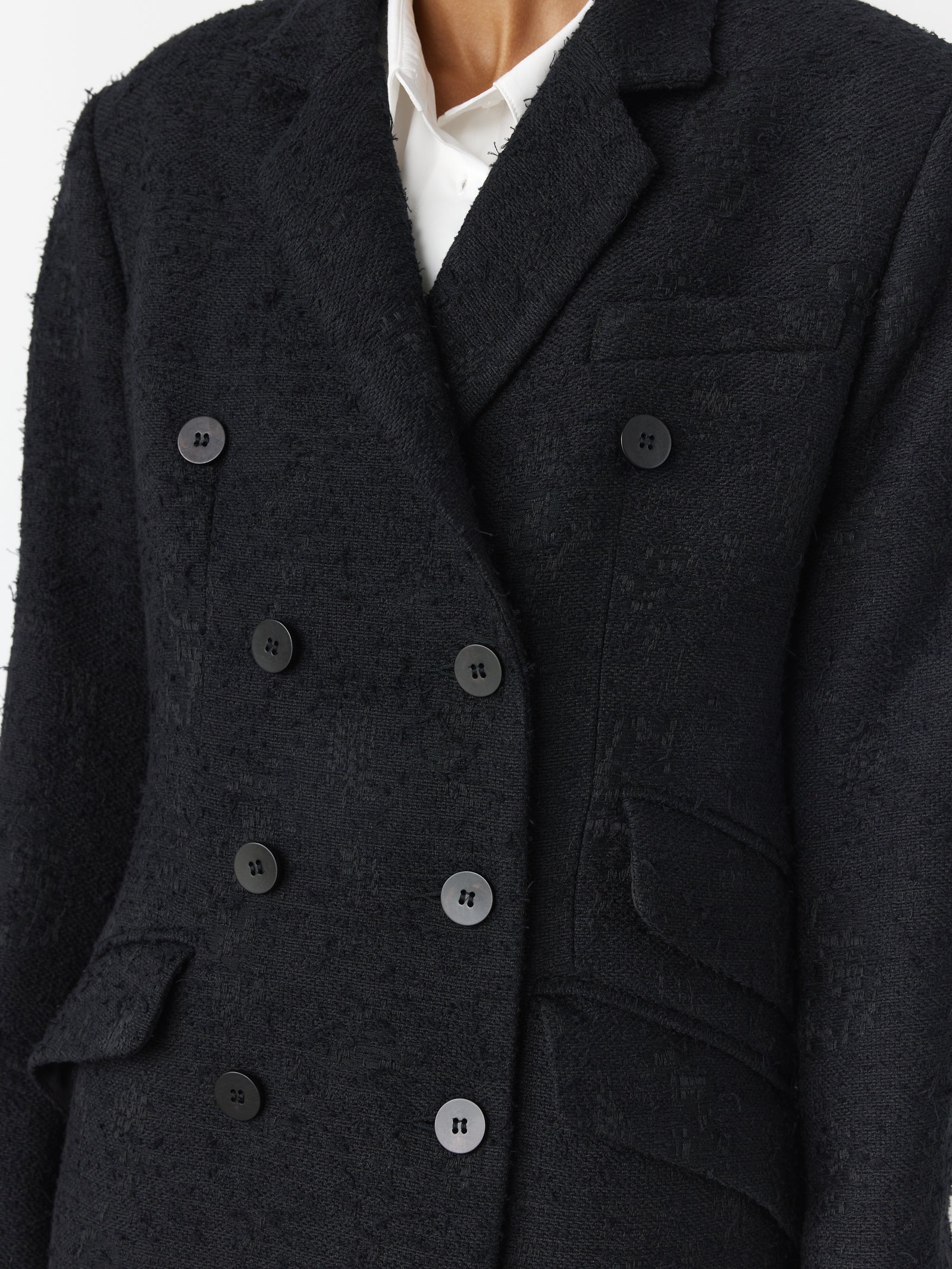 Double Breasted Coat - Black Tweed