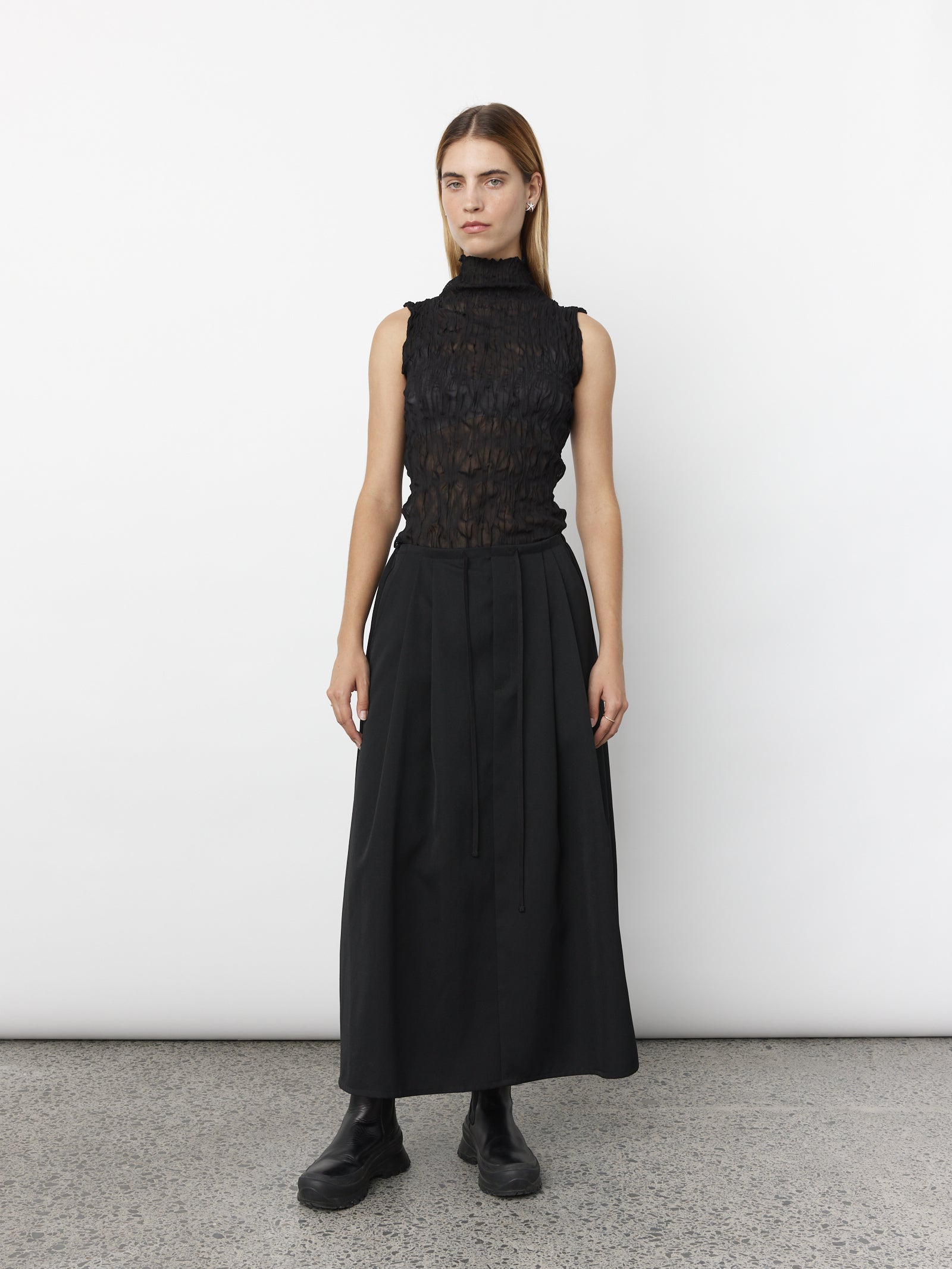 Lined Rebuild Skirt - Black Wool Gaberdine