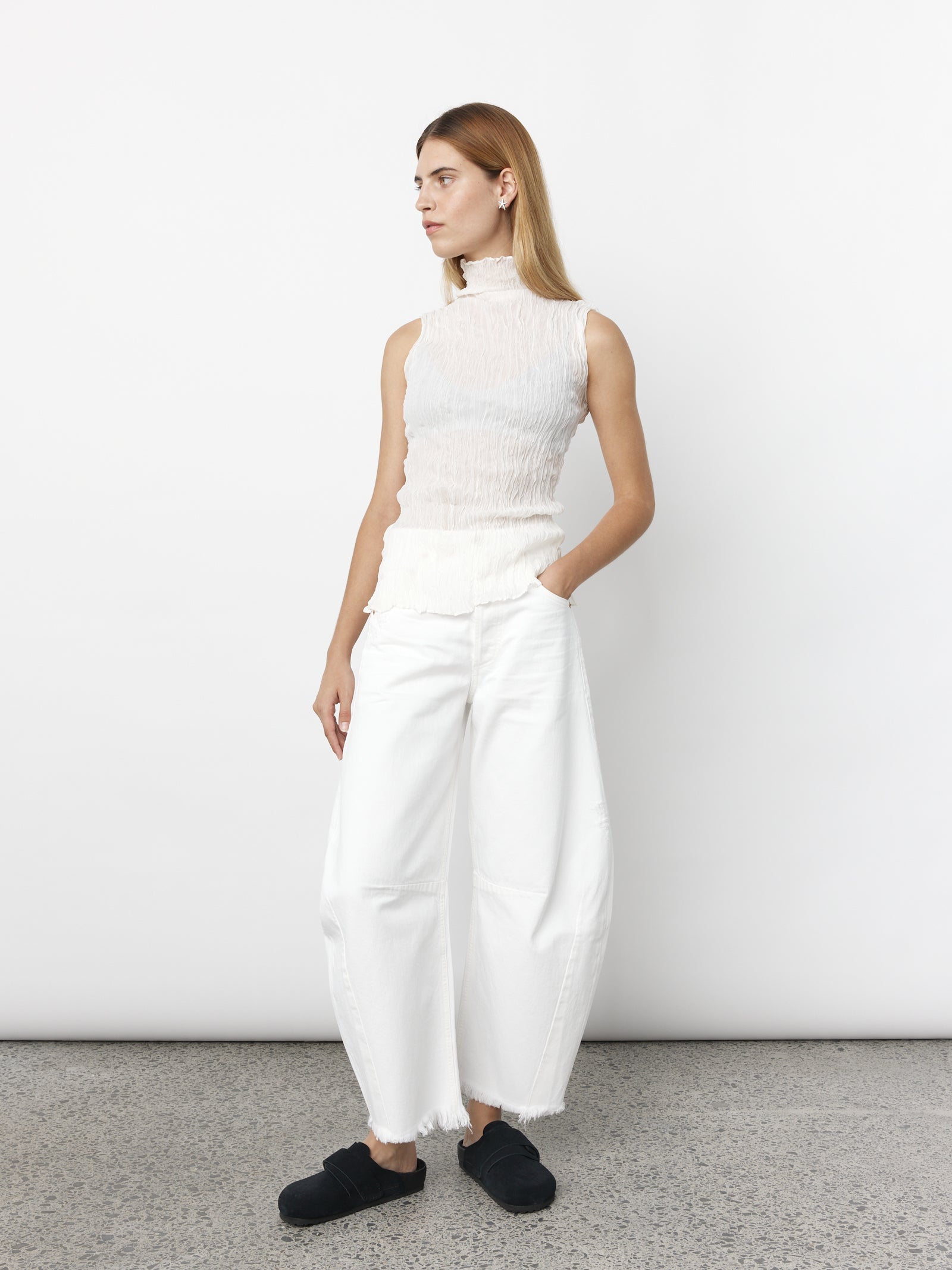 Crushed Sleeveless Turtleneck - Ivory