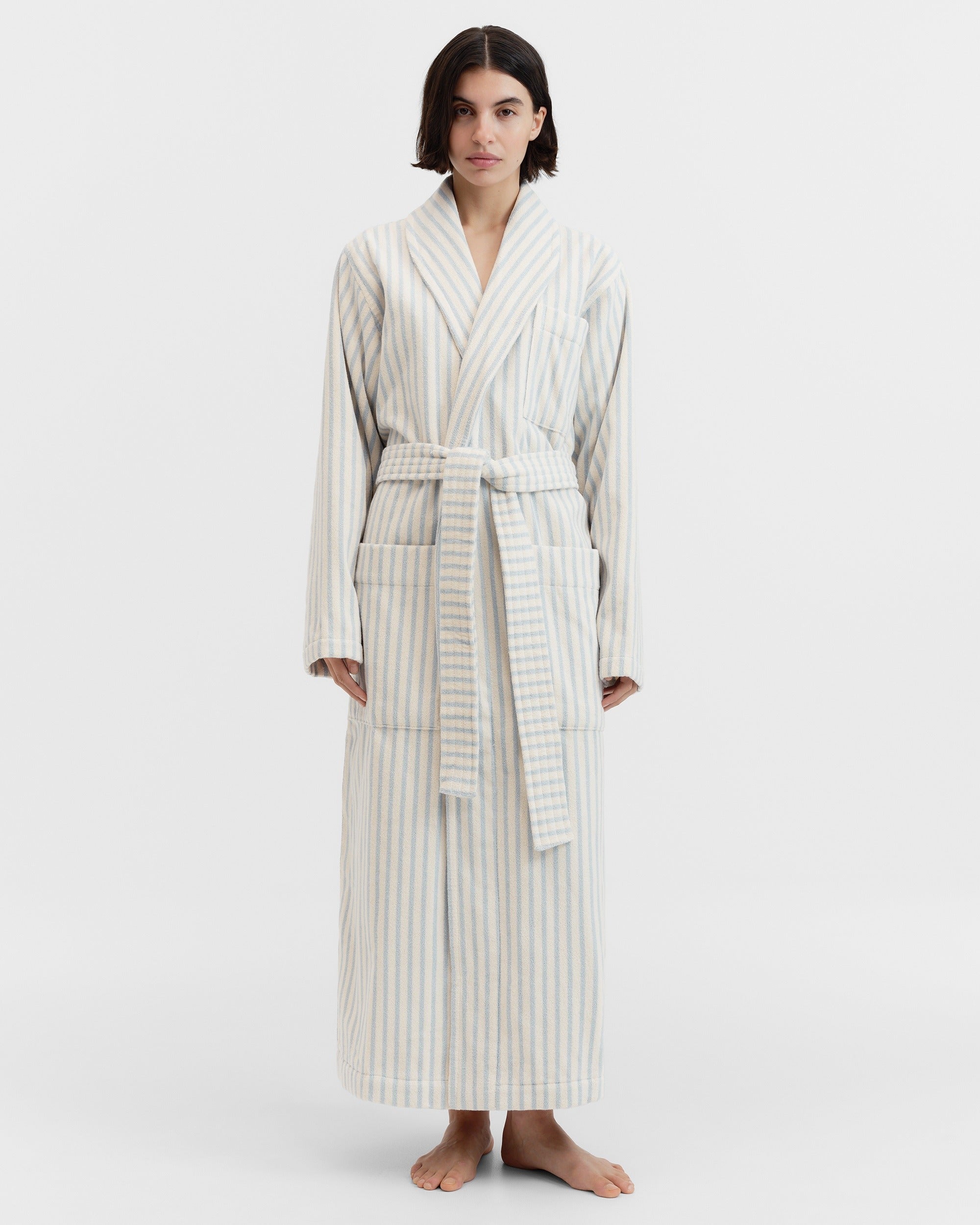 Classic Bathrobe - Soft Blue Stripe