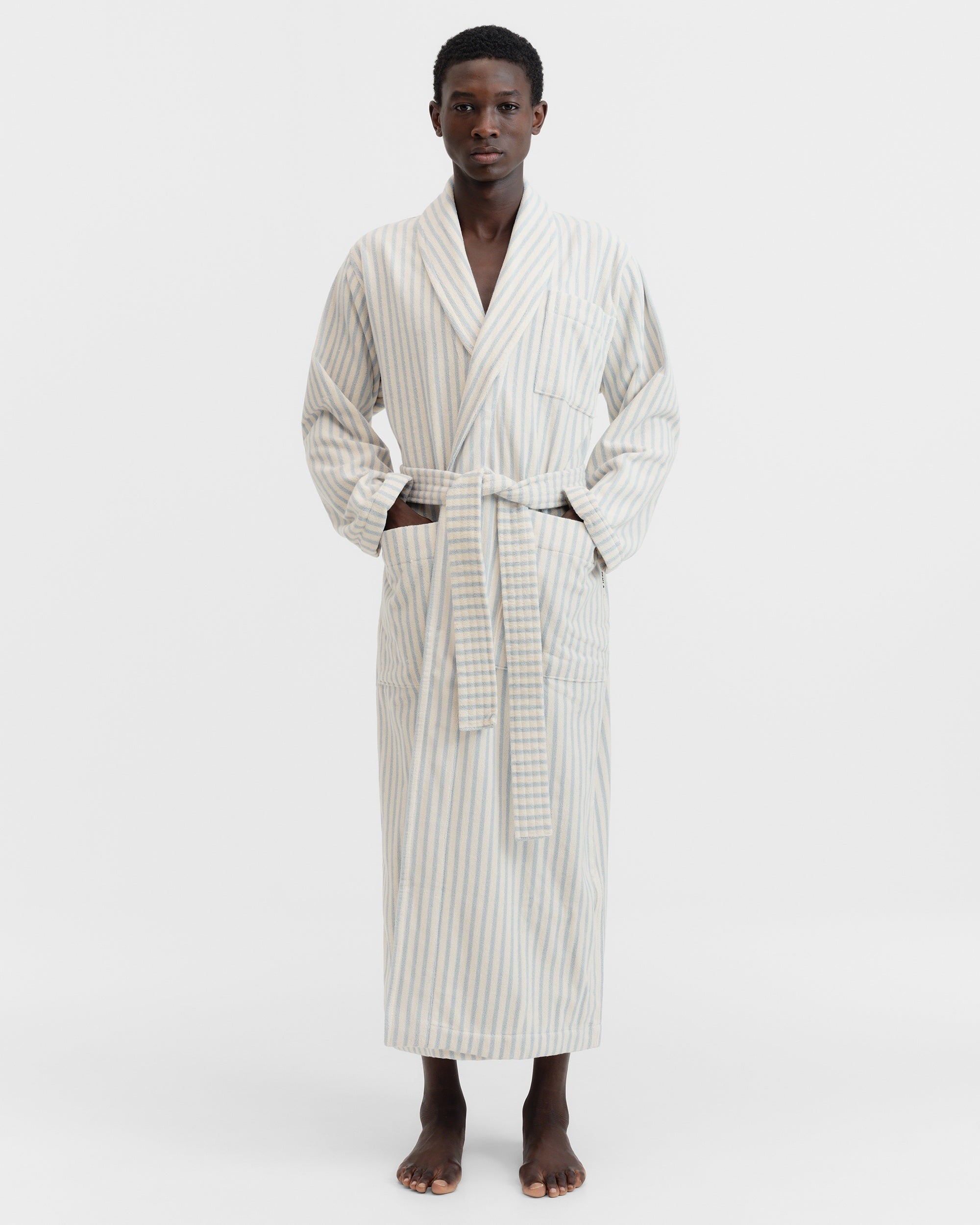 Classic Bathrobe - Soft Blue Stripe