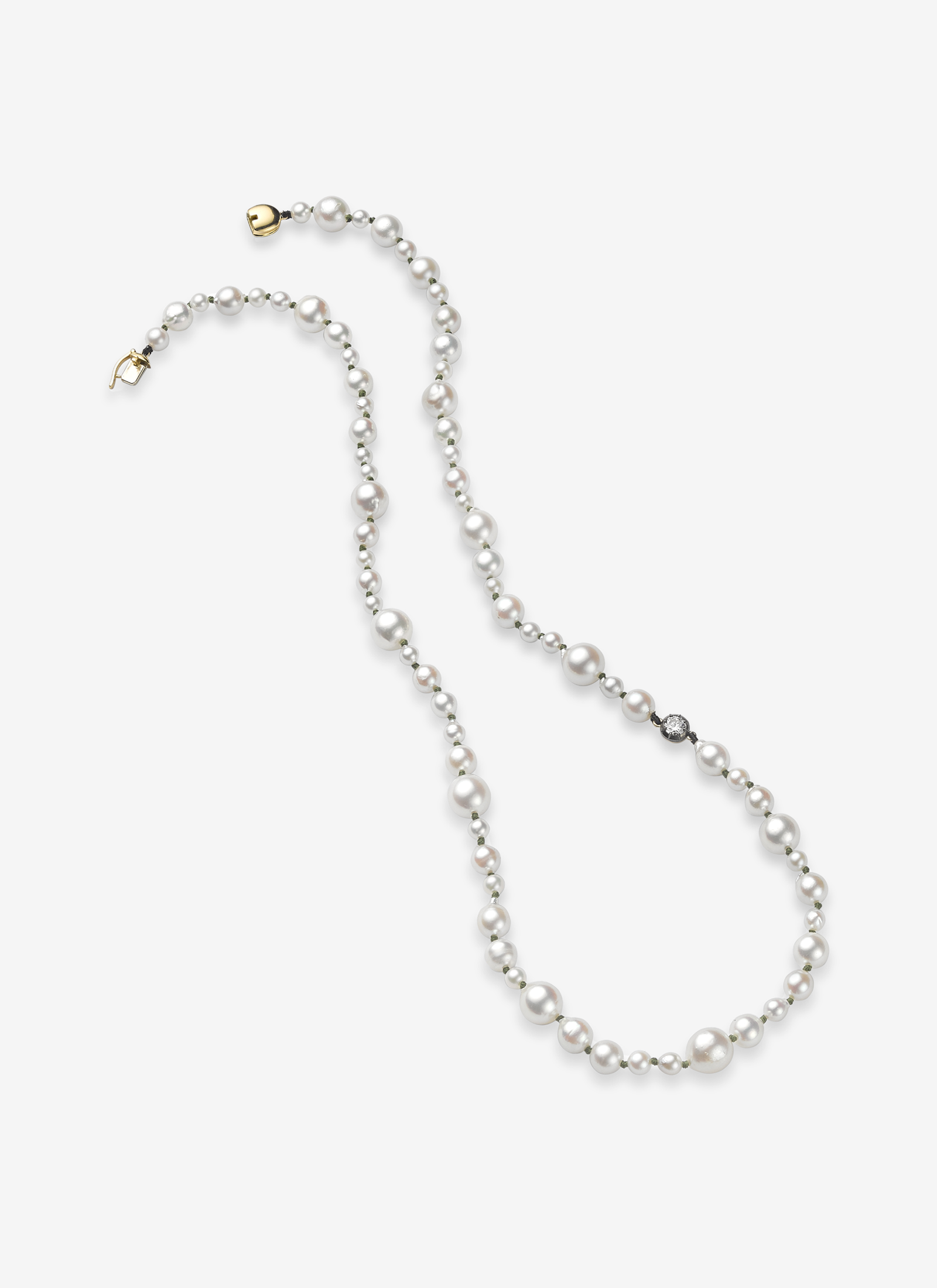 Beaches Pearl Necklace - 21" 18K Gold Necklace with 0.40ct diamond & pearls
