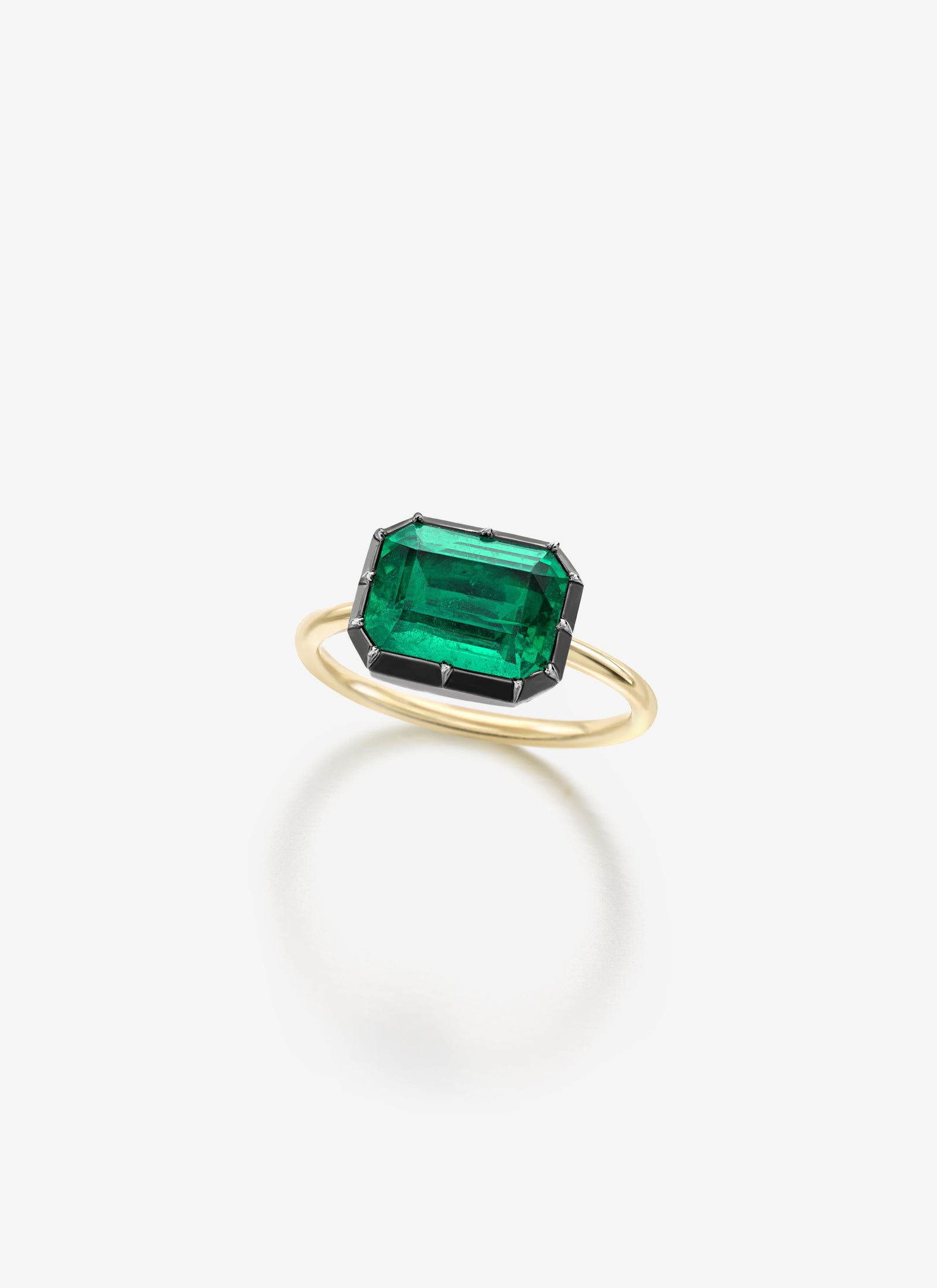 3.16ct Emerald Cut Emerald Button Back Ring