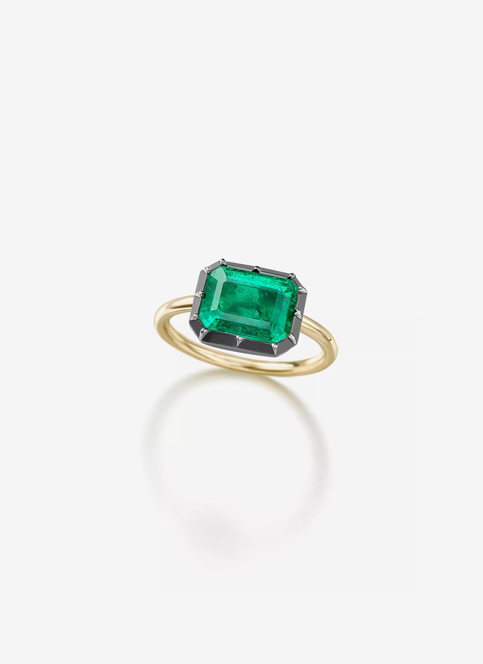 Button Back Emerald Ring - 2.22ct Emerald cut East/West