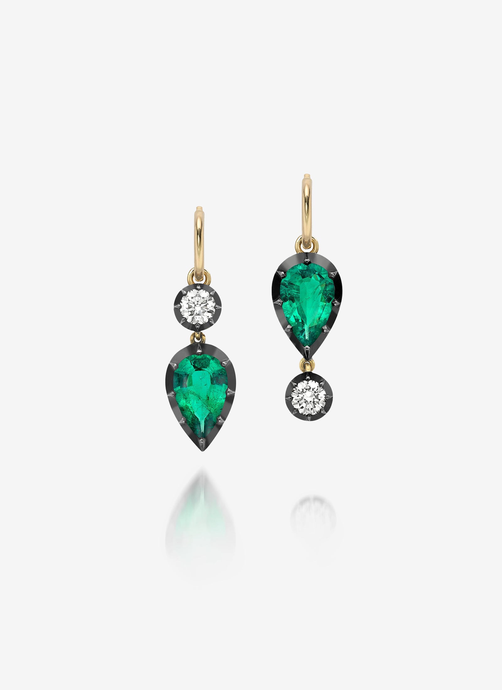 Pear-Shaped Emerald & Diamond Gypset Hoop Earrings