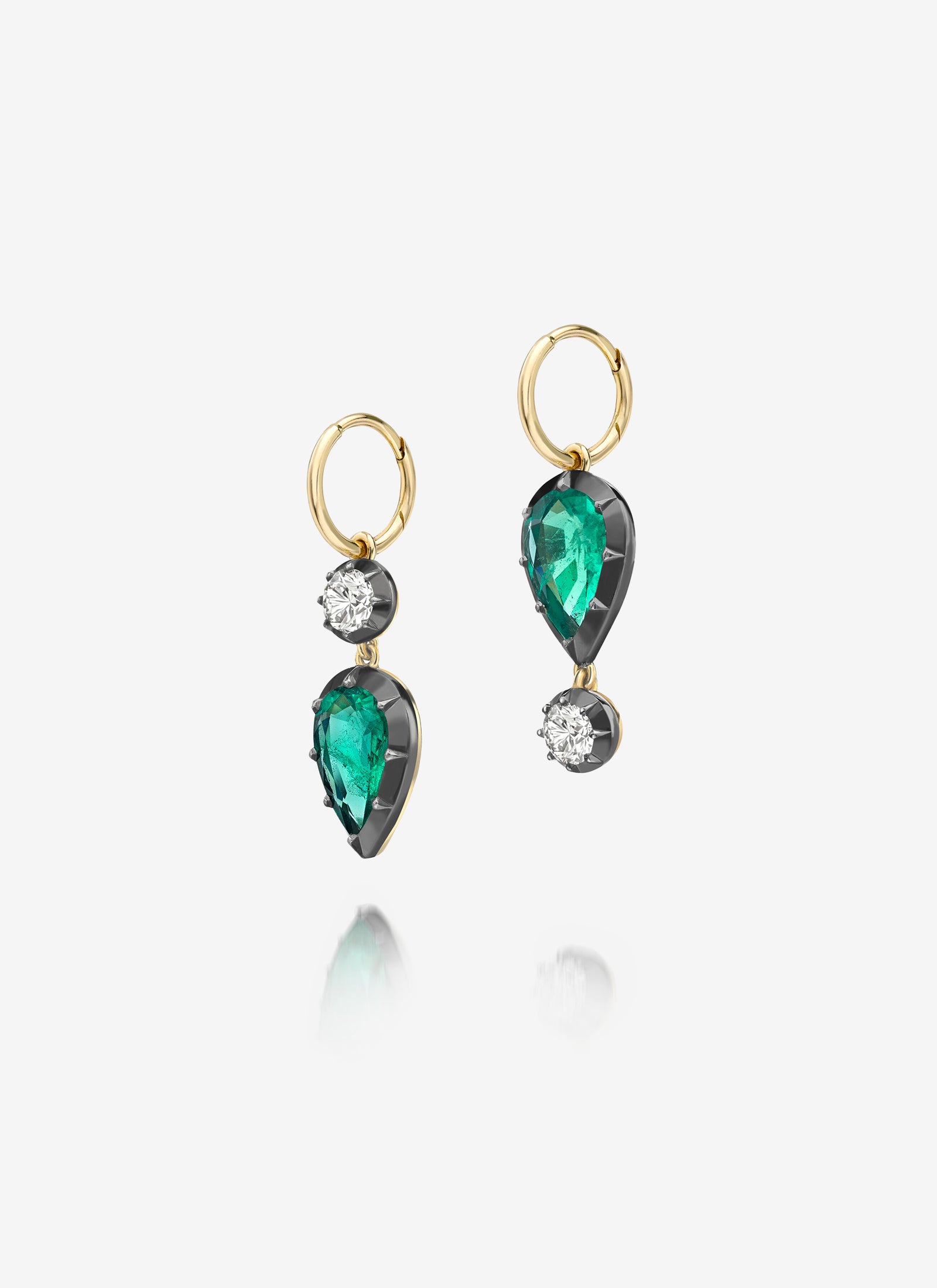 Pear-Shaped Emerald & Diamond Gypset Hoop Earrings