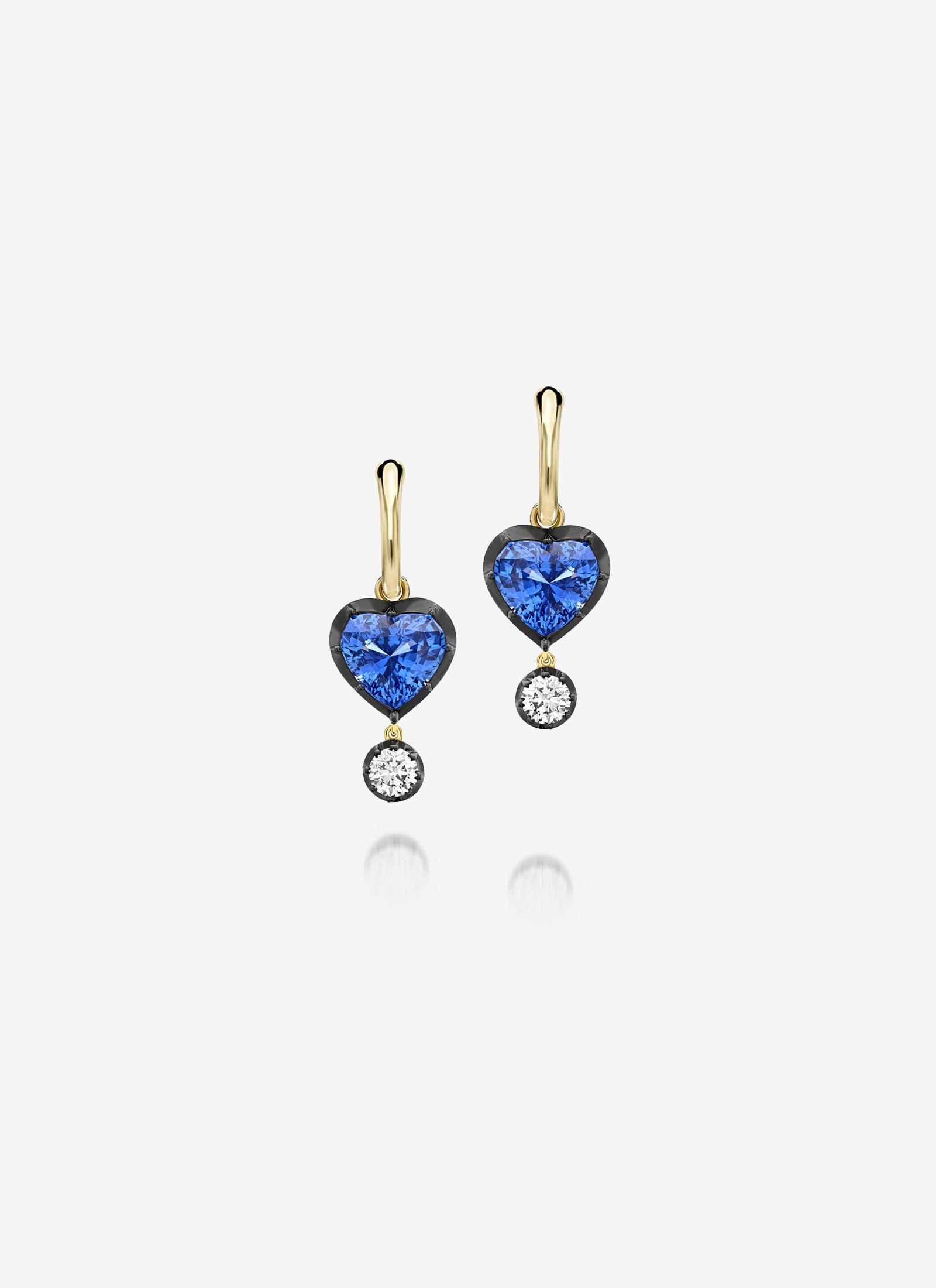 Asymmetric Heart Sapphire & Diamond Gypset Hoop Earrings