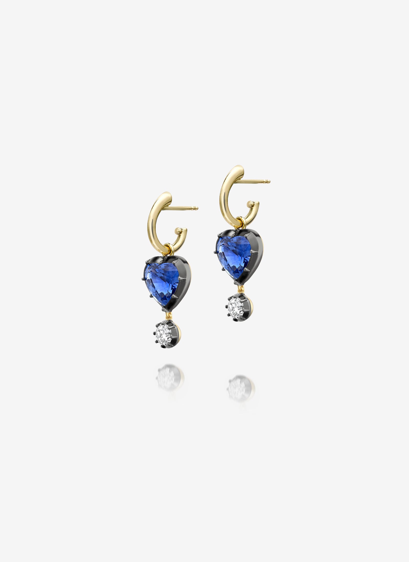 Asymmetric Heart Sapphire & Diamond Gypset Hoop Earrings