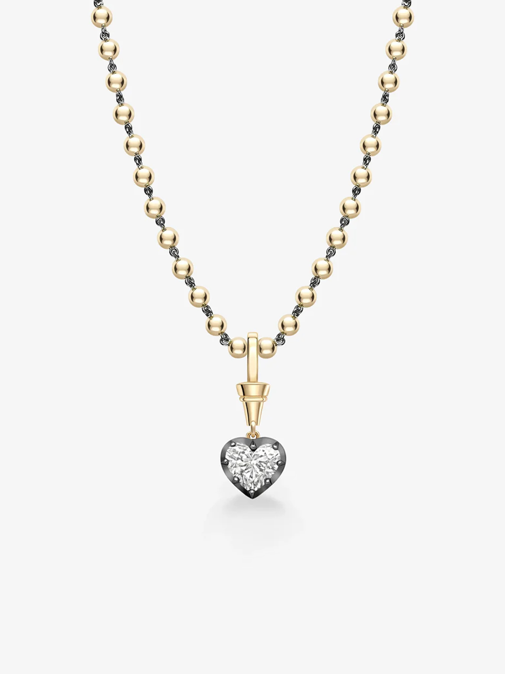 Ball n Chain Pendant - Diamond Heart 2.02ct YG and BWG