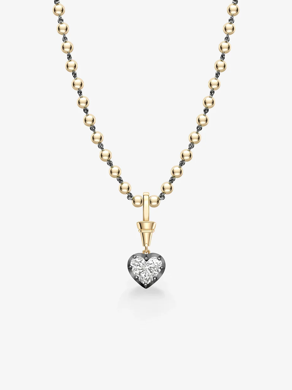Ball n Chain Pendant - Diamond Heart 2.02ct YG and BWG