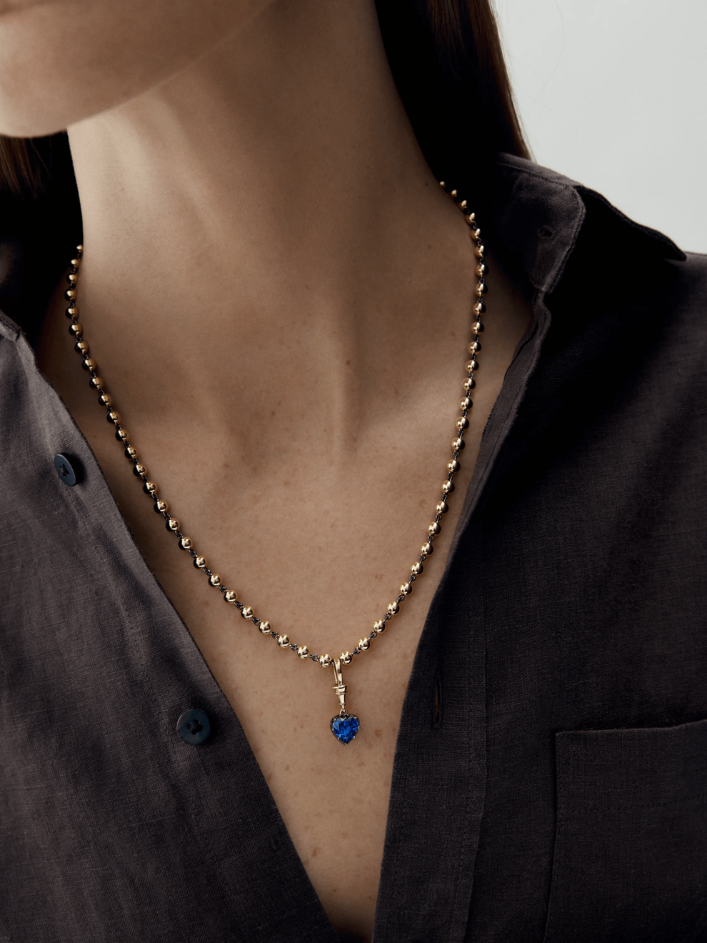 Ball n Chain Pendant - Sapphire Heart Shaped 3.36ct