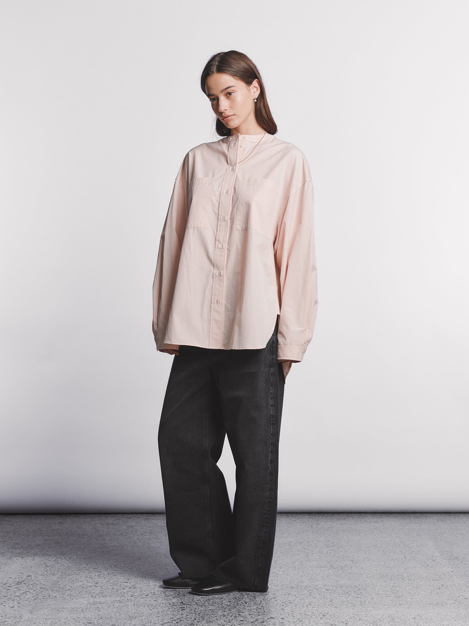 Collarless Shirt - Peach