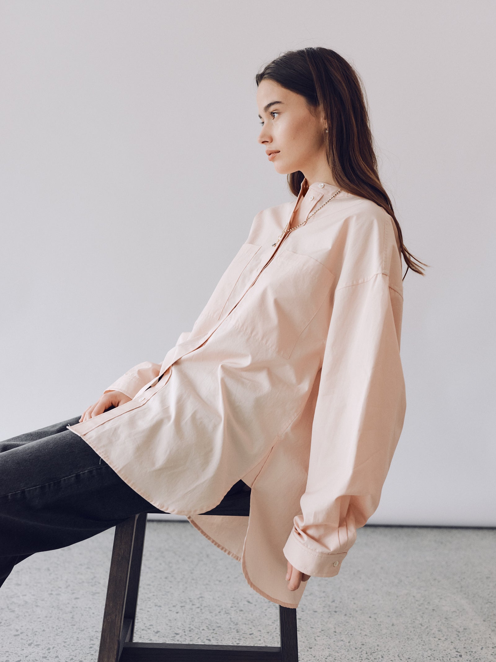 Collarless Shirt - Peach