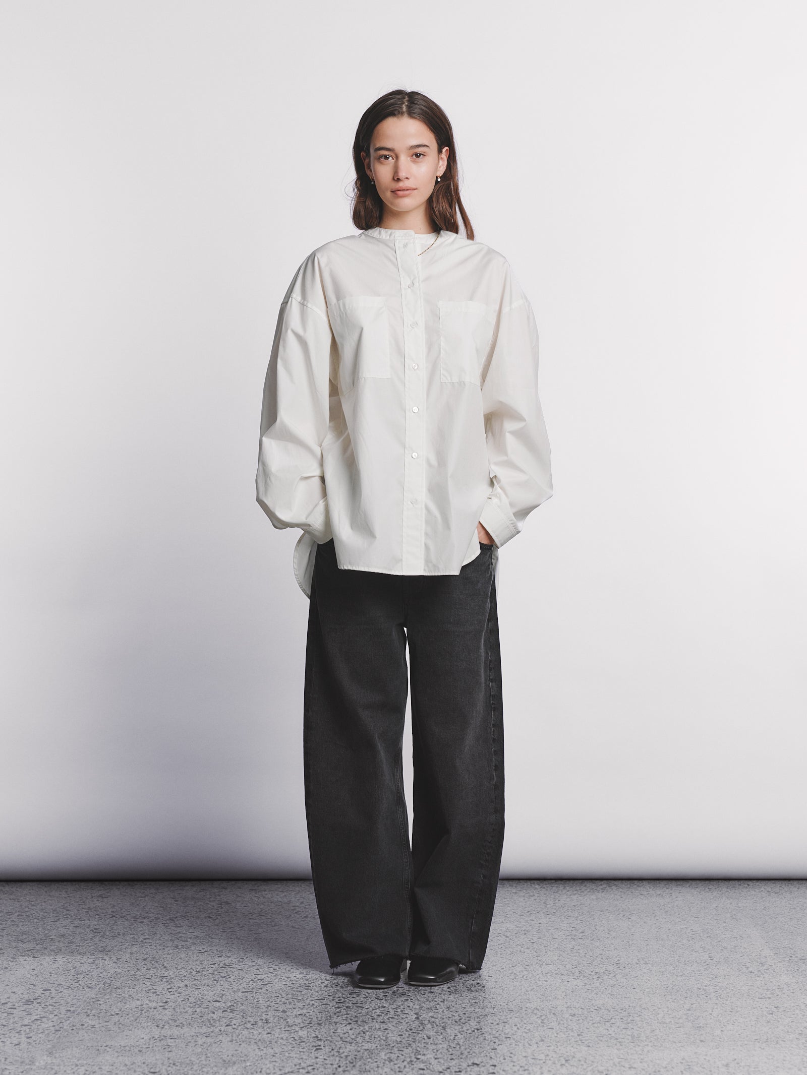 Collarless Shirt - Cream