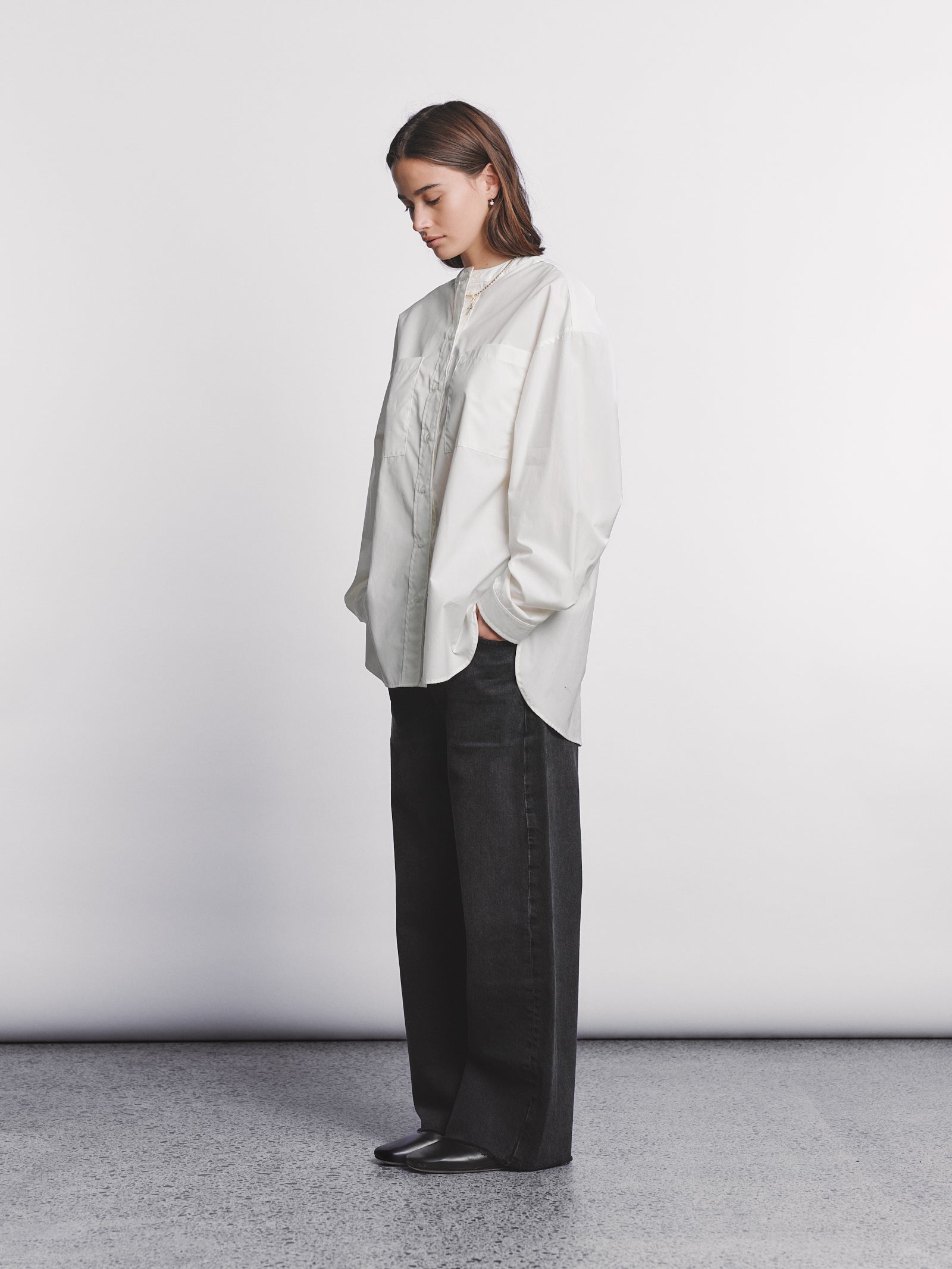 Collarless Shirt - Cream