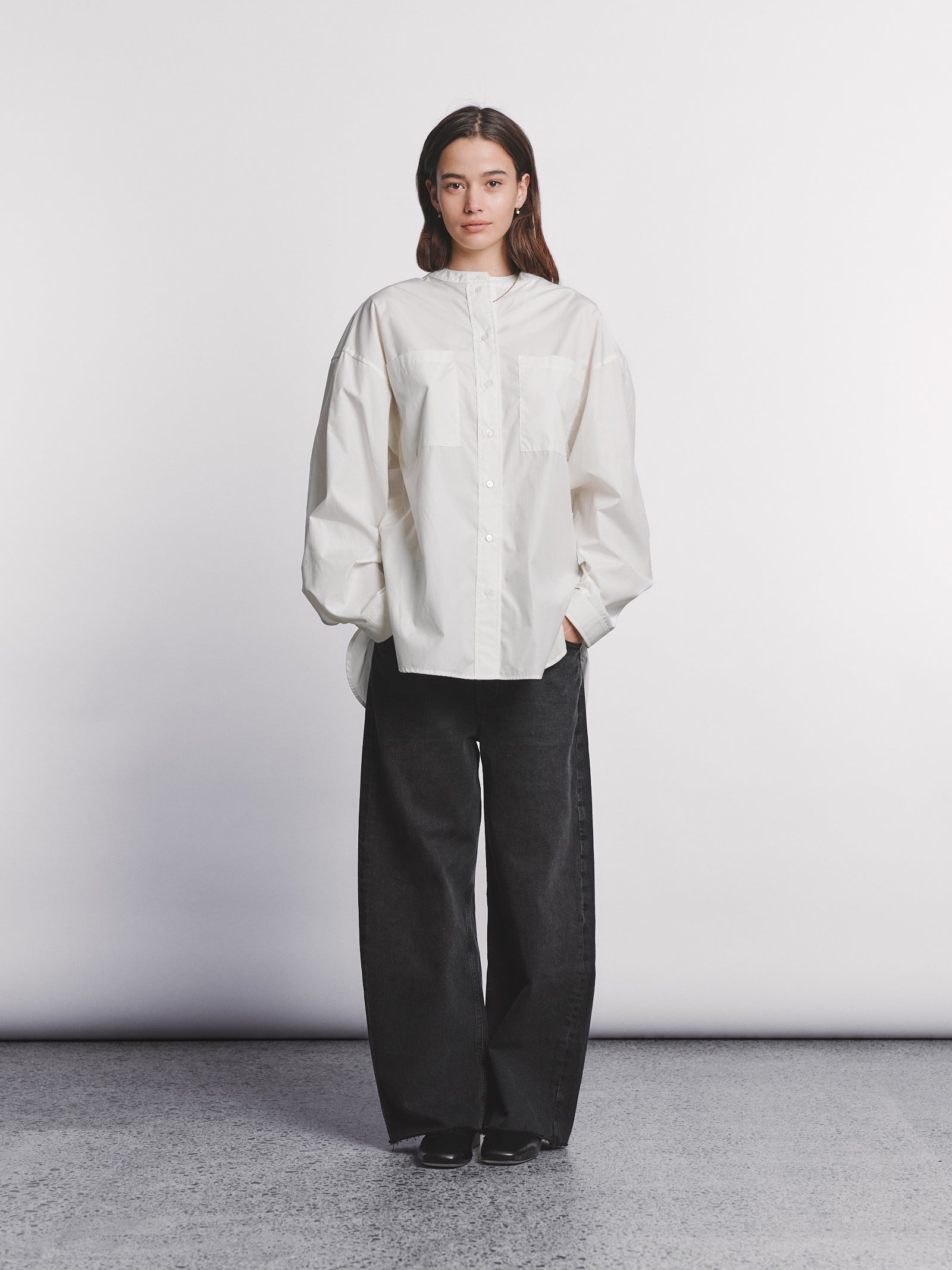 Collarless Shirt - Cream