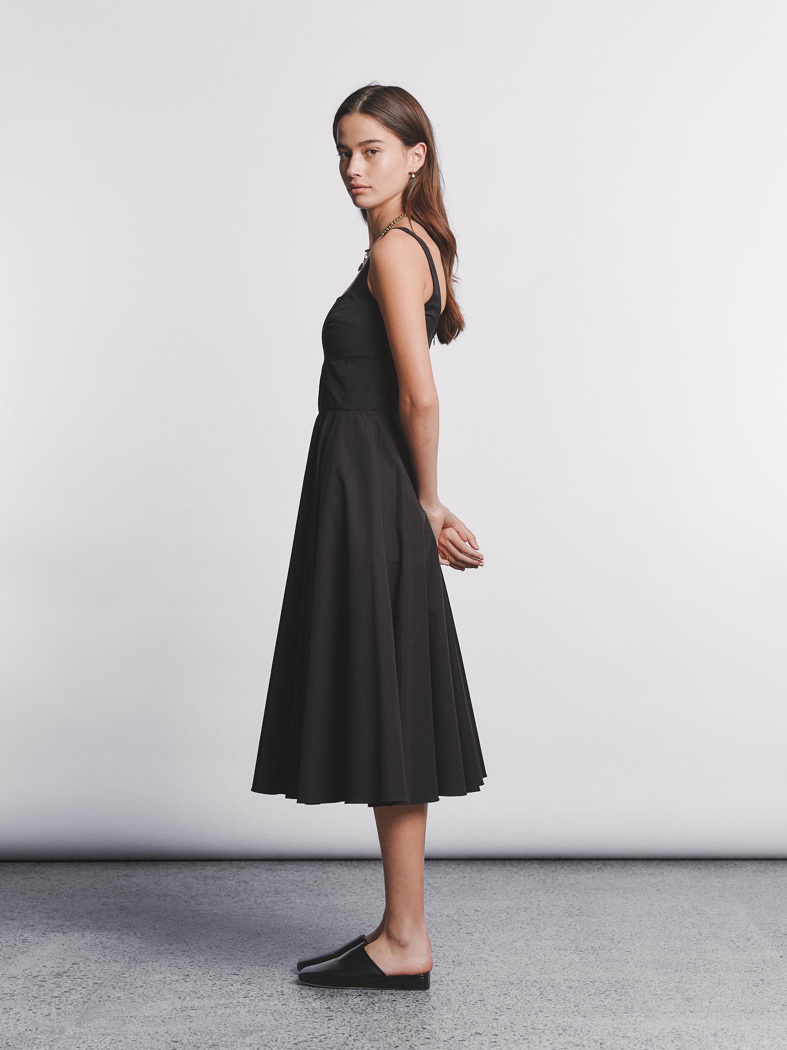 Nikush Dress - Black Cotton Poplin