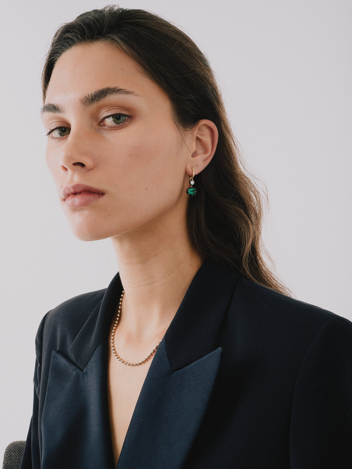 Gypsets - Asymmetric Oval Emerald 2ct & 0.30ct Diamond Hoop Earrings