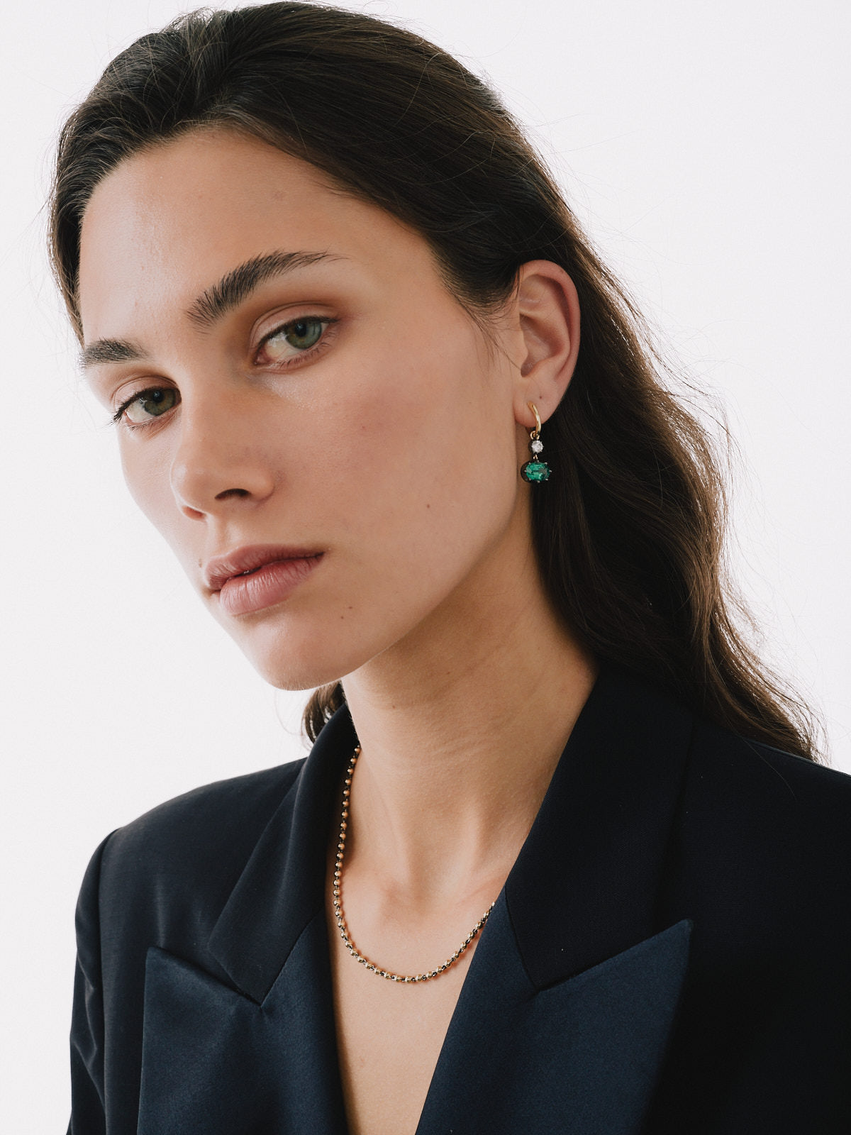 Gypsets - Asymmetric Oval Emerald 2ct & 0.30ct Diamond Hoop Earrings
