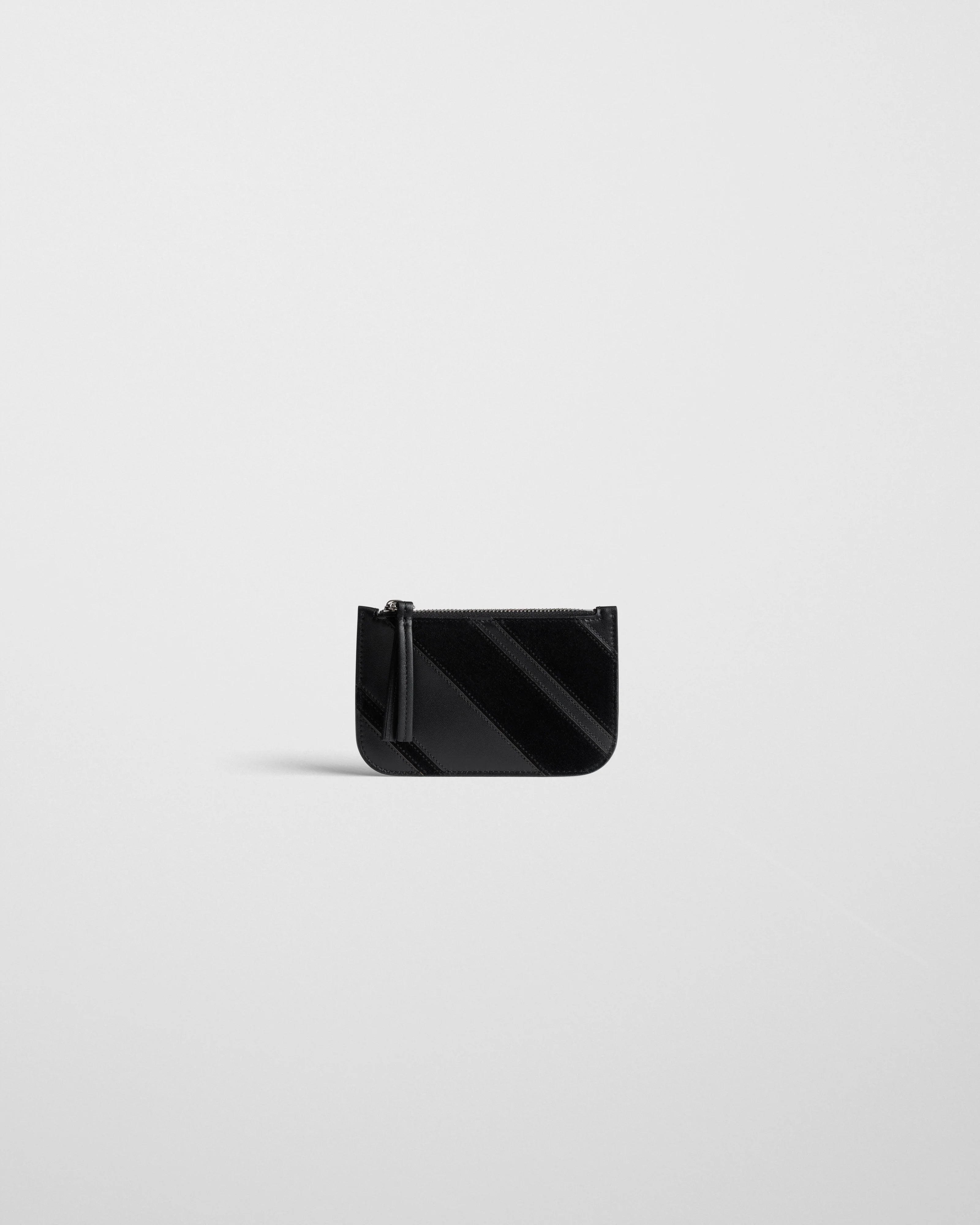 Pocket Card Holder in Black/Black Soft Calf Suede Leather