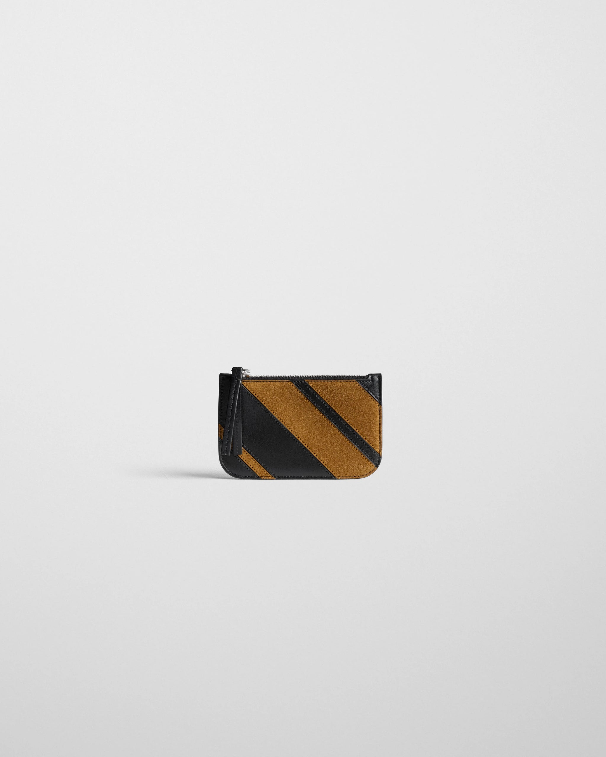 Pocket Card Holder in Black/Toffee Soft Calf Suede Leather