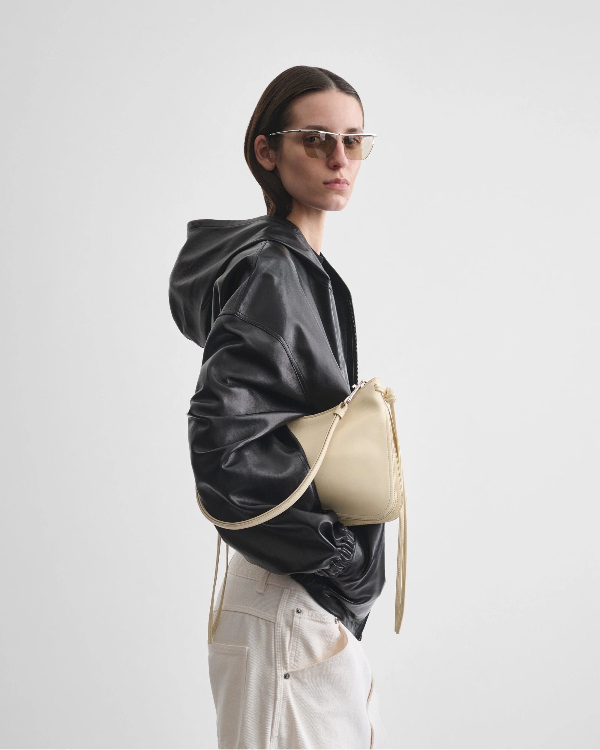 Small Gig Shoulder Bag in Stucco Calf Leather