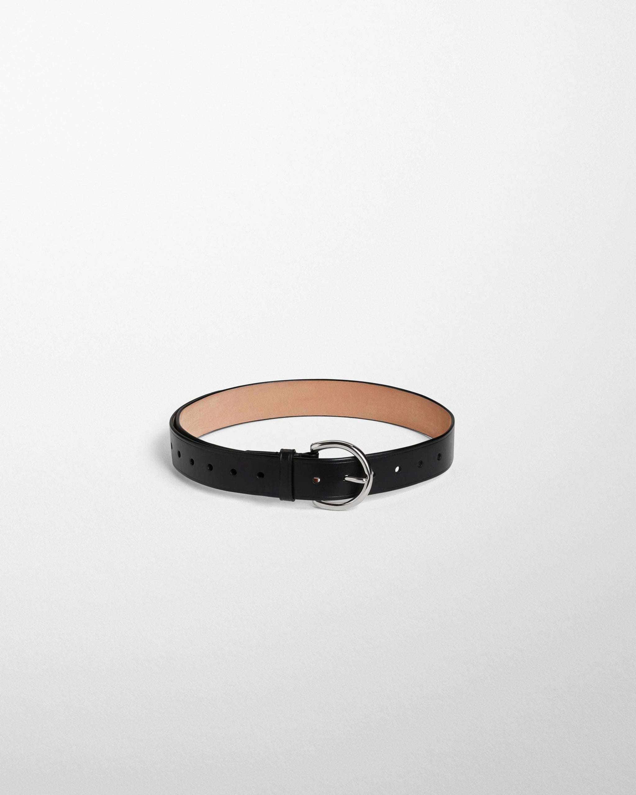 Round Buckle Belt in Black Calf Leather - 40mm Width