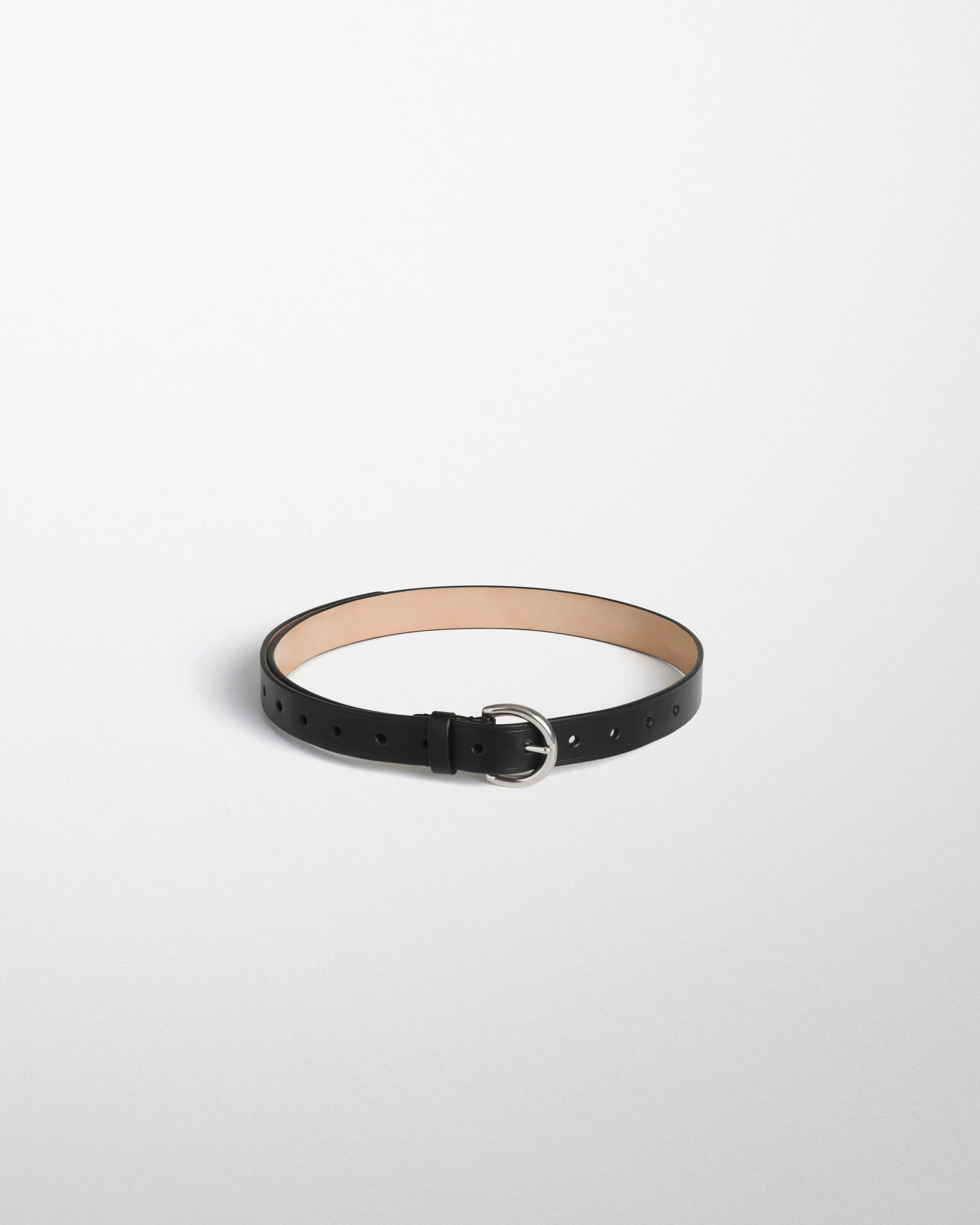 Round Buckle Belt in Black Calf Leather - 25mm Width
