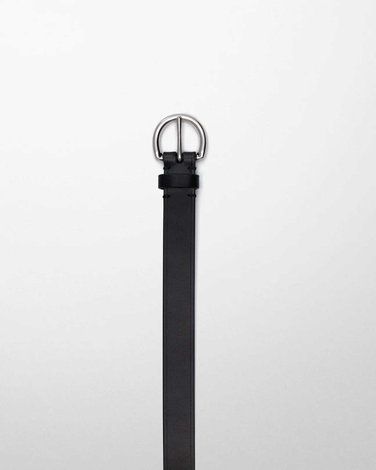 Round Buckle Belt in Black Calf Leather - 25mm Width