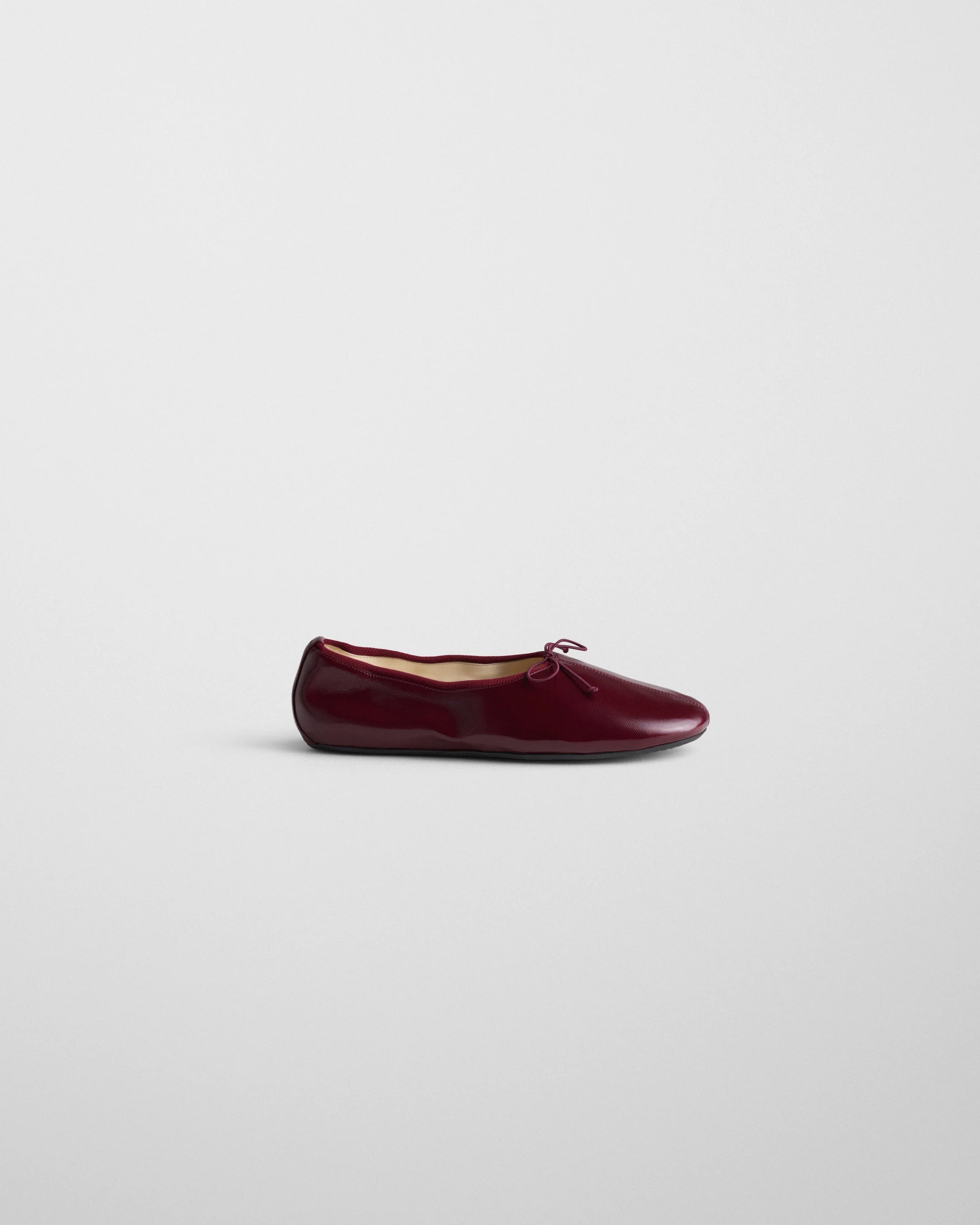 Gathered Flat in Merlot Shiny Calf Leather