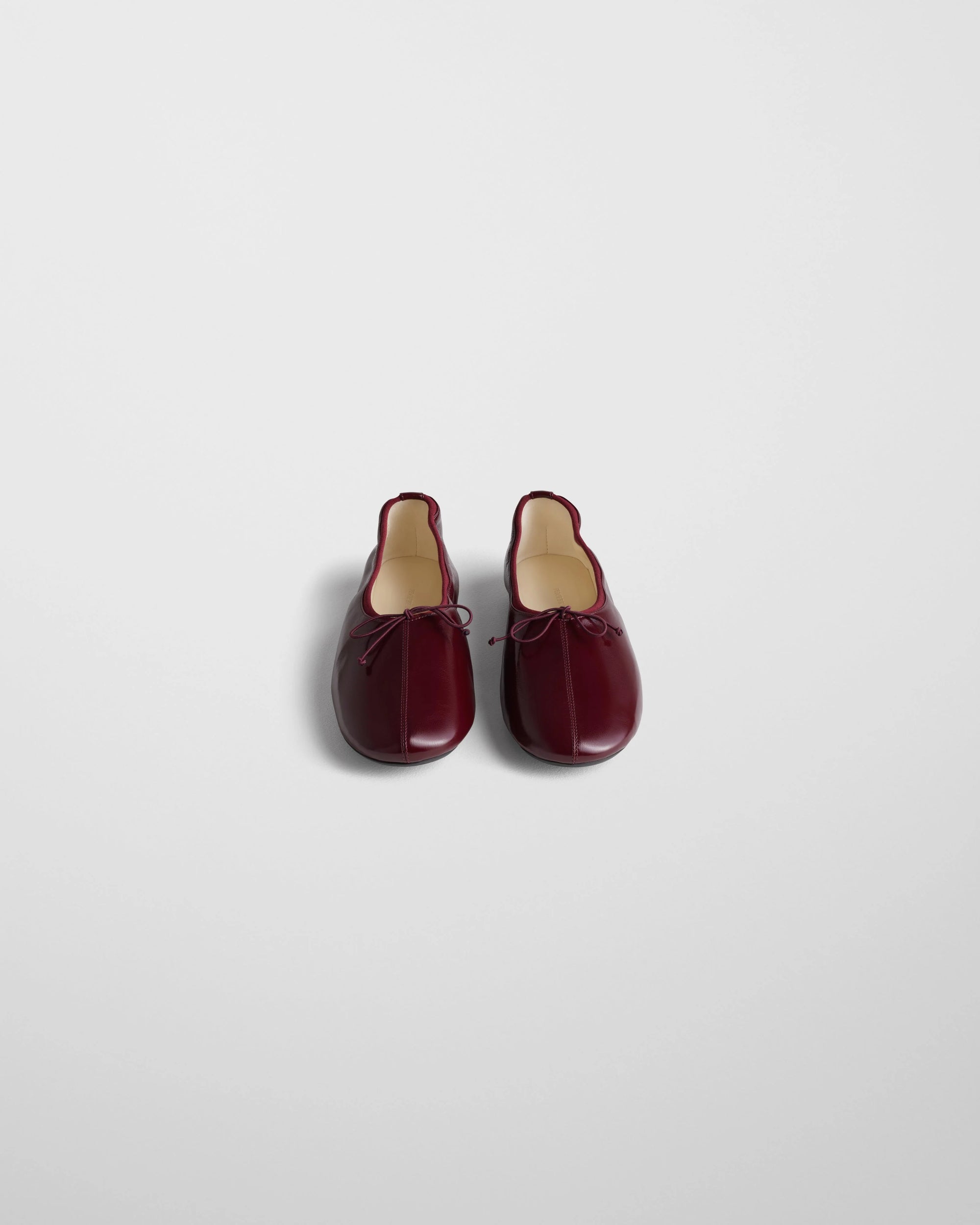 Gathered Flat in Merlot Shiny Calf Leather