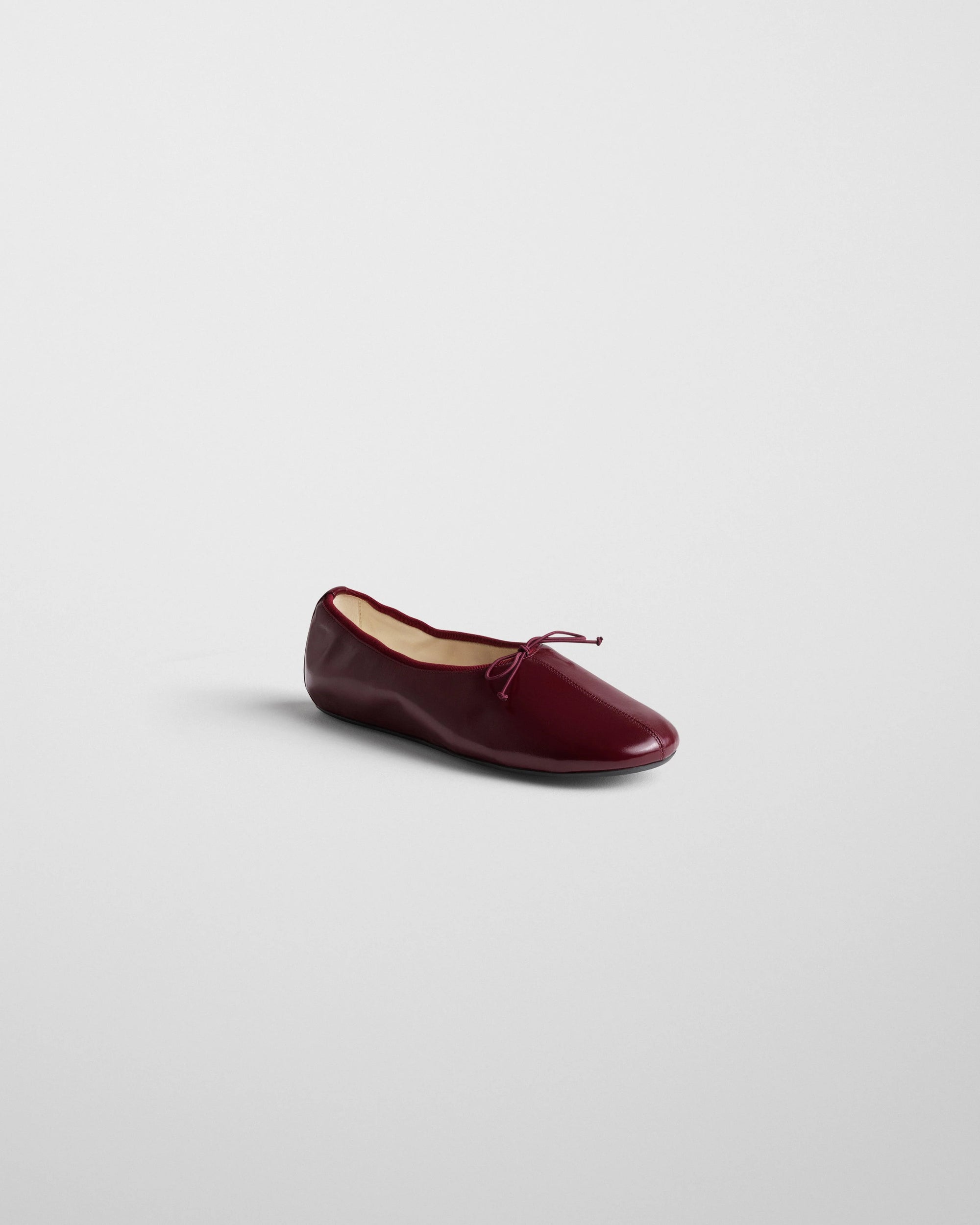 Gathered Flat in Merlot Shiny Calf Leather