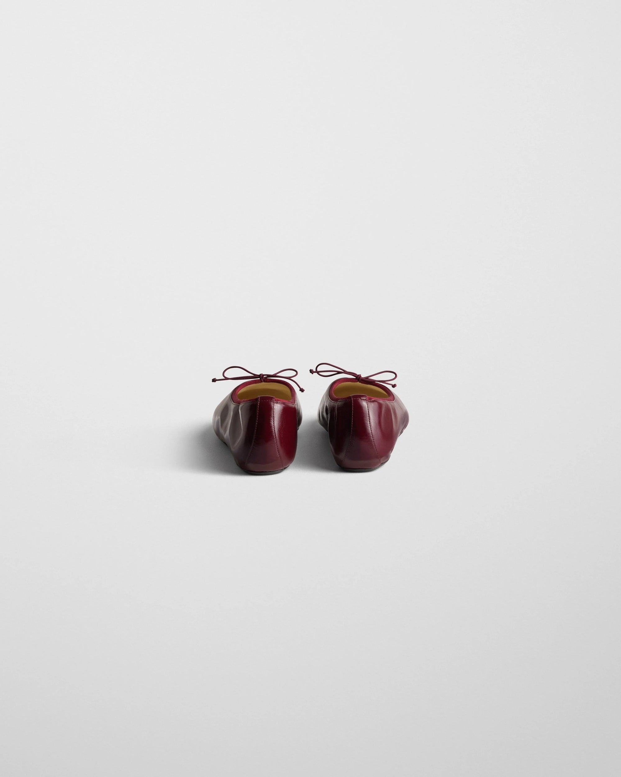 Gathered Flat in Merlot Shiny Calf Leather
