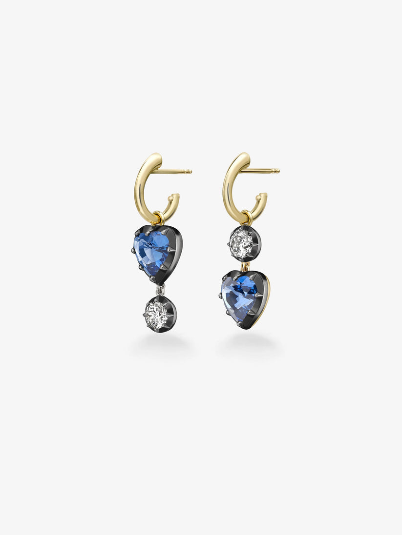 Asymmetric Heart Sapphire & Diamond Gypset Hoop Earrings