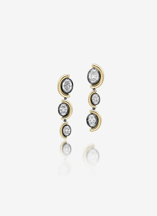Asymmetric Oval Diamond Drop Earrings