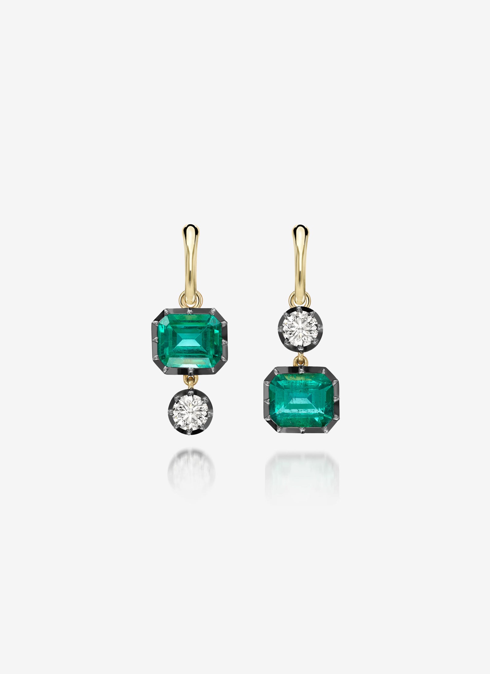 Gypsets - Asymmetric Emerald cut Emerald & Diamond
