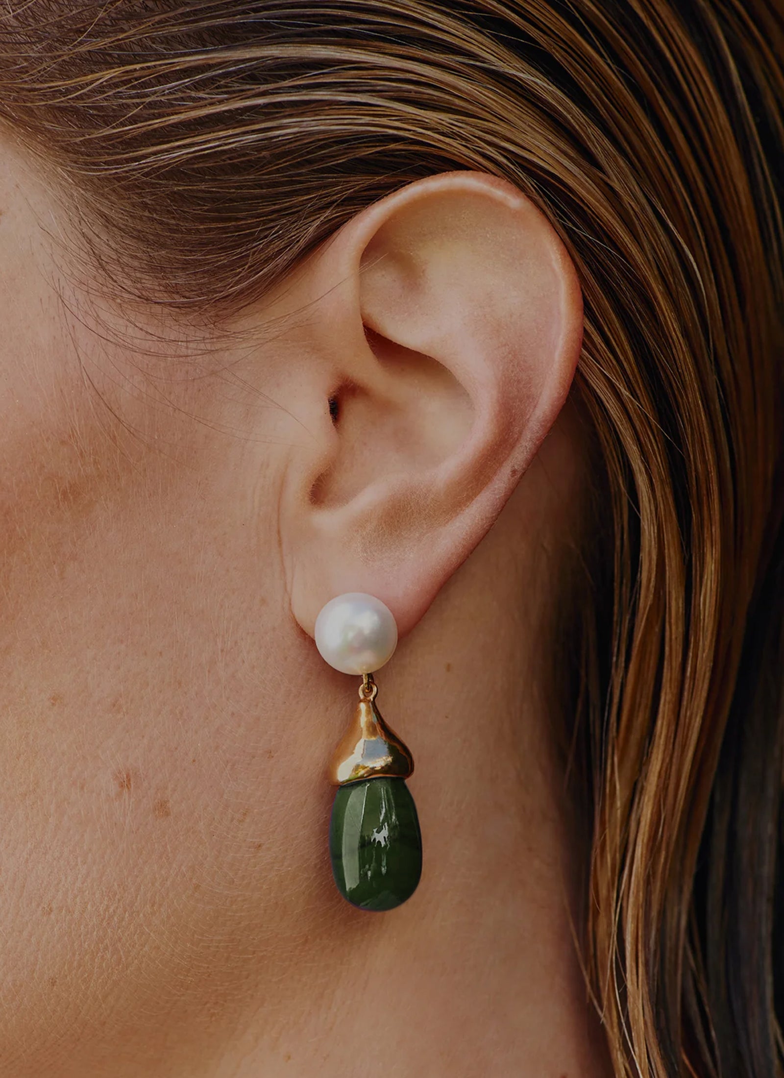 Audrey Earrings - Jade with Gold