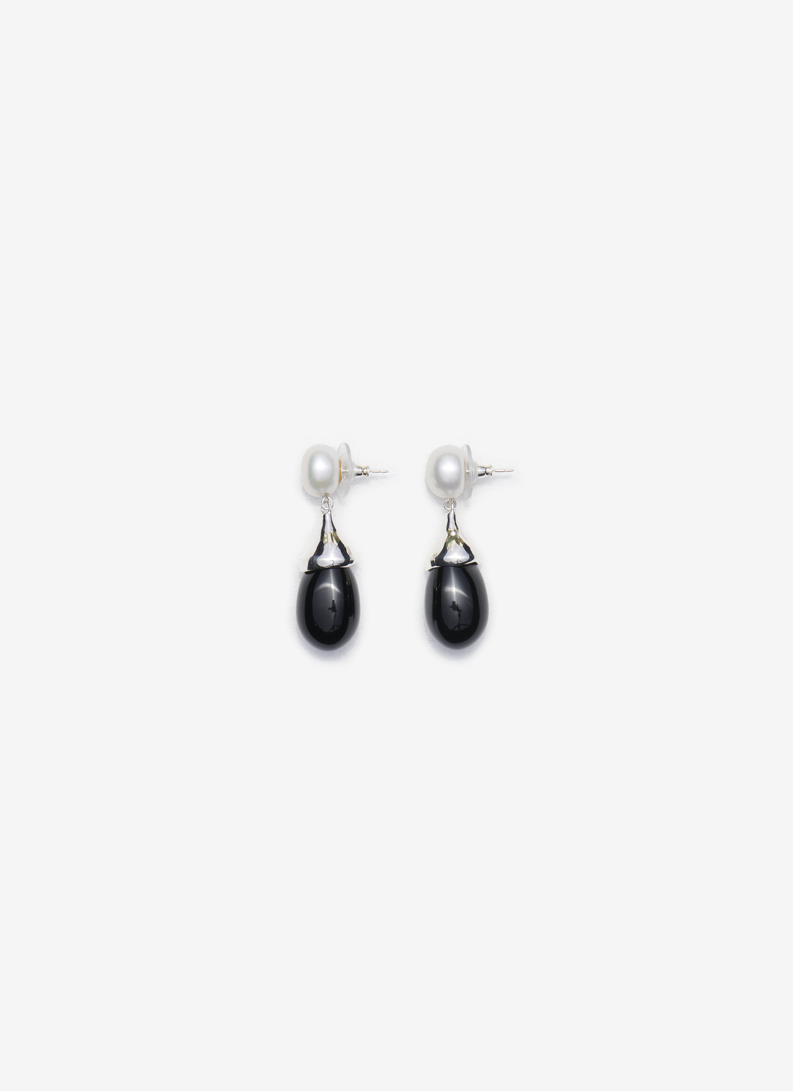 Audrey Earrings - Black Czech Glass with Silver