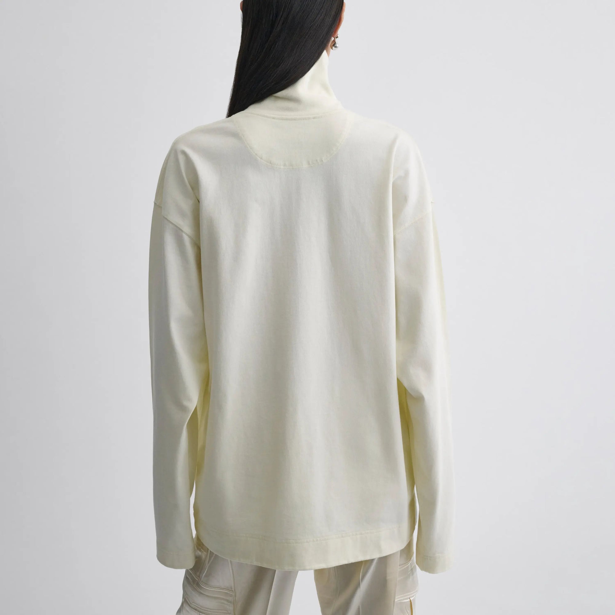 Relaxed Long Sleeve Top With Ribbed High Neck Collar