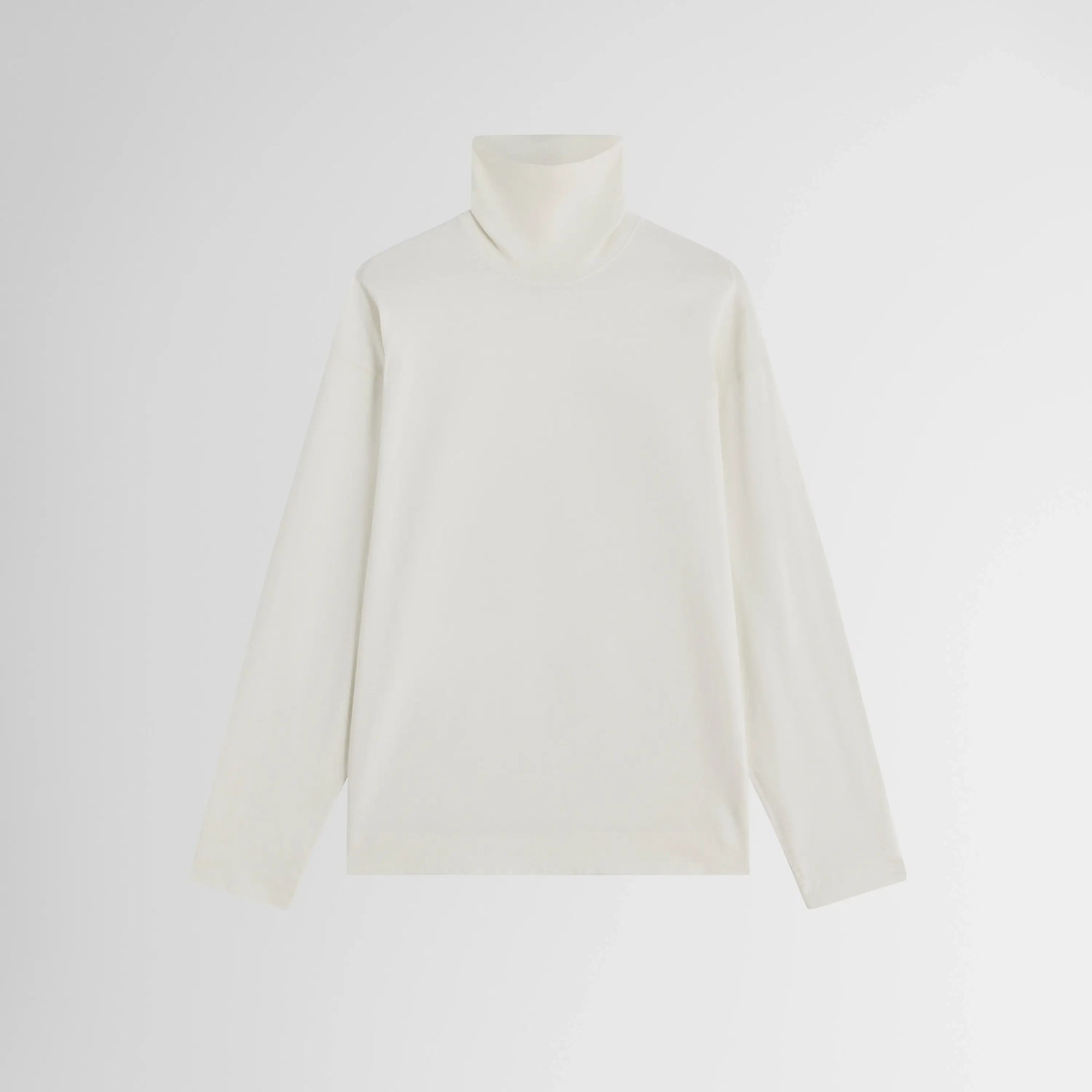 Relaxed Long Sleeve Top With Ribbed High Neck Collar