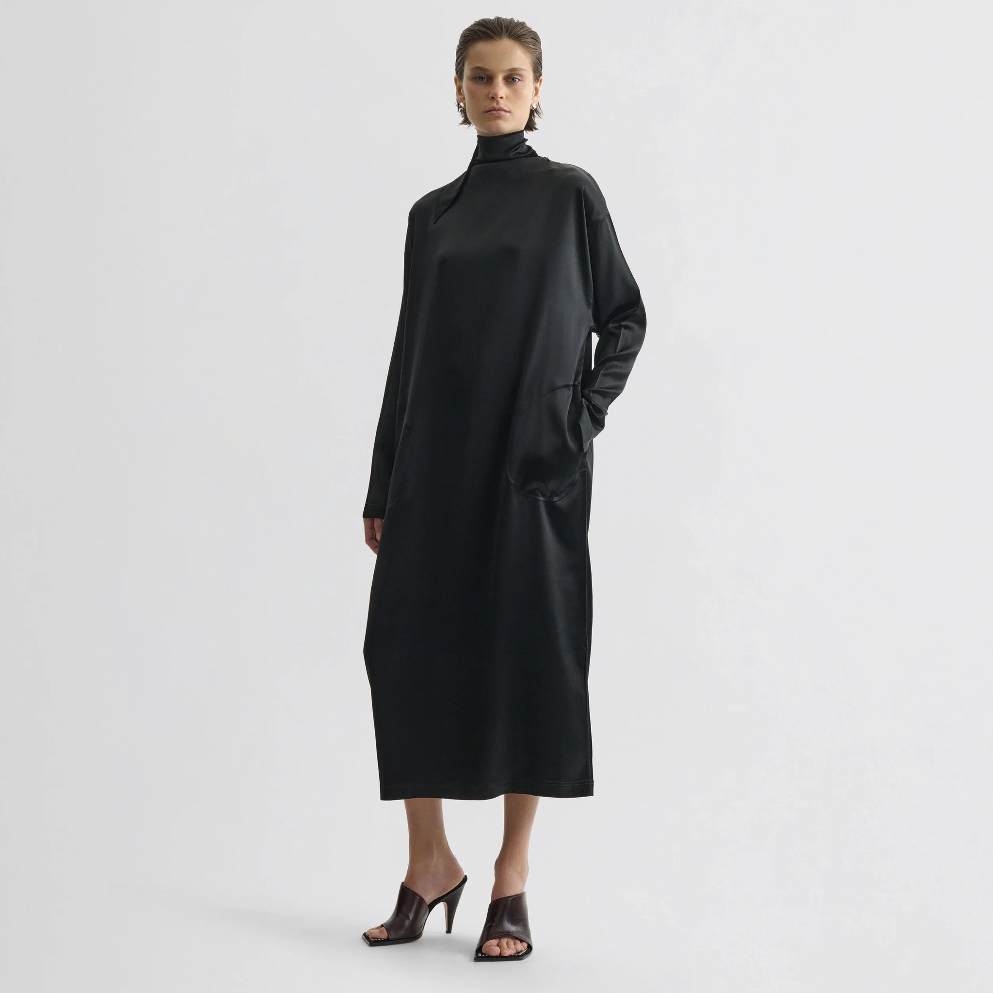 Liquid High Neck Dress - black