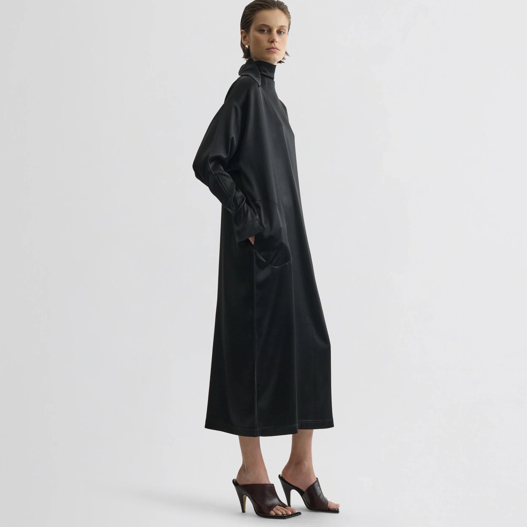 Liquid High Neck Dress - black