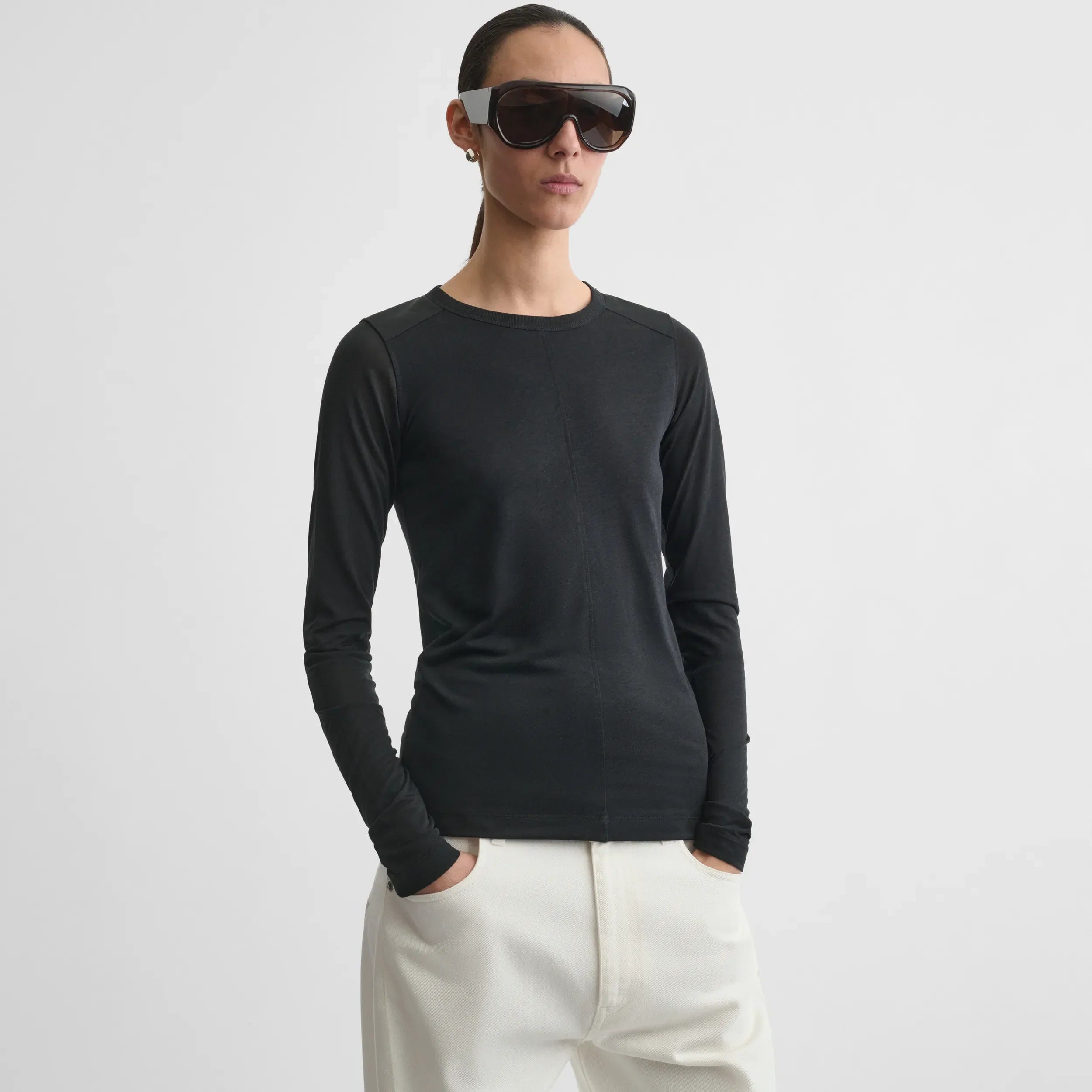 Ultra Fine L/S Top with Utility Patches - Black