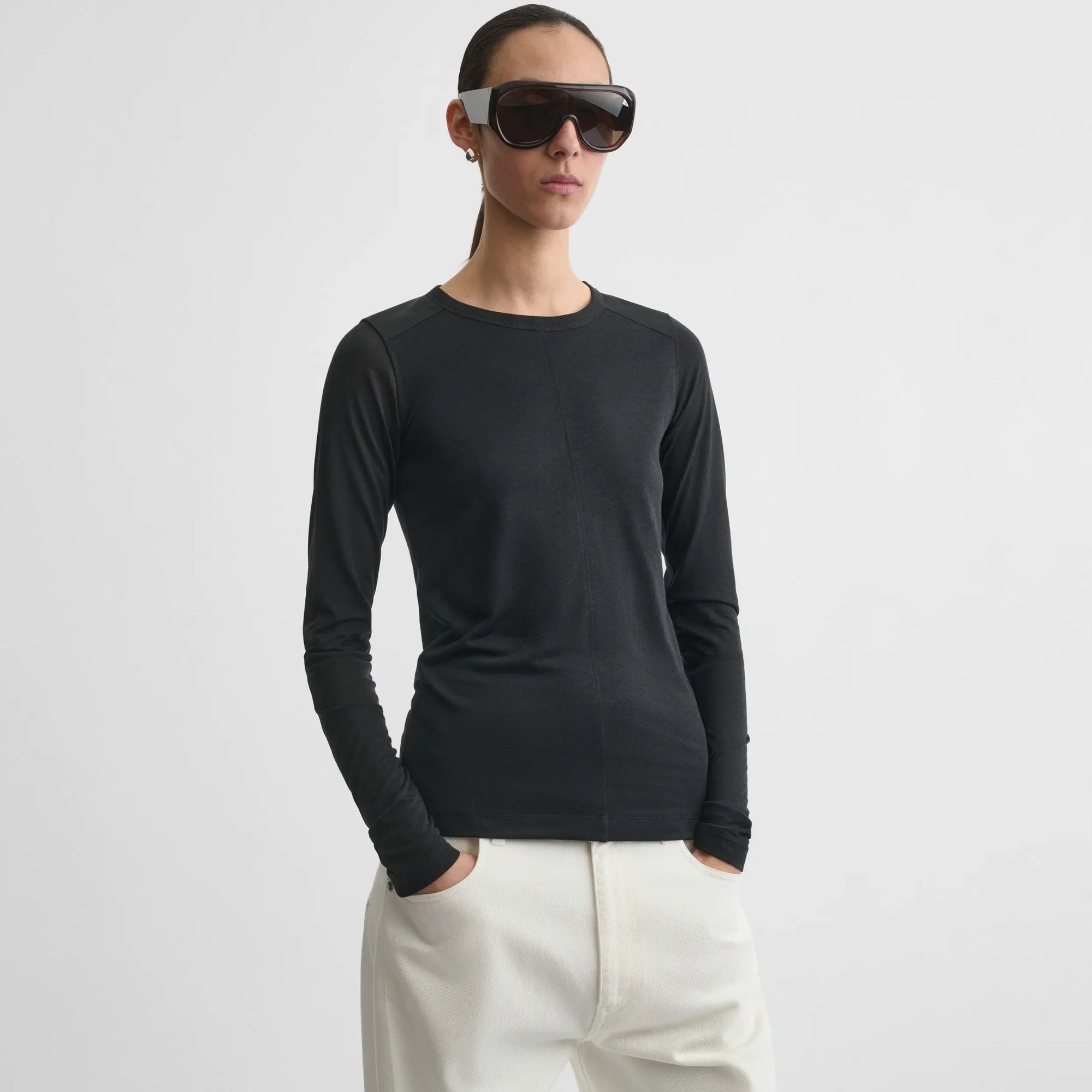 Ultra Fine L/S Top with Utility Patches - Black